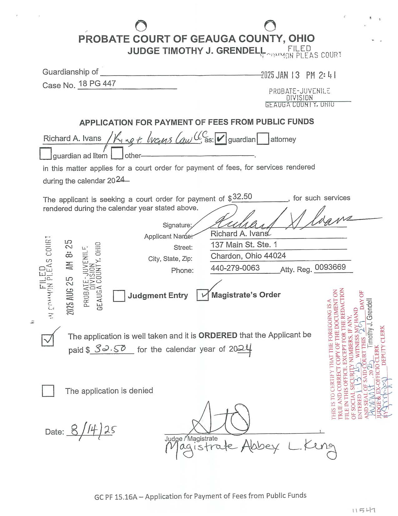 Application for Payment of Fees from Public Funds