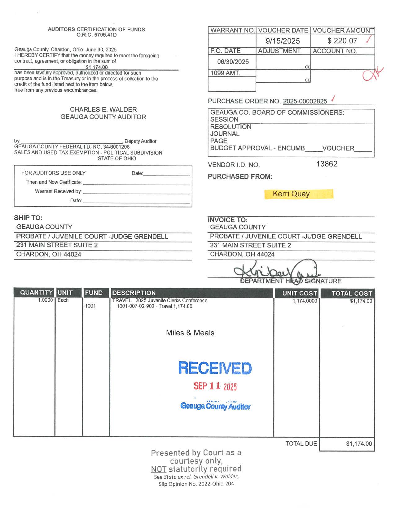 Auditor's Certification of Funds