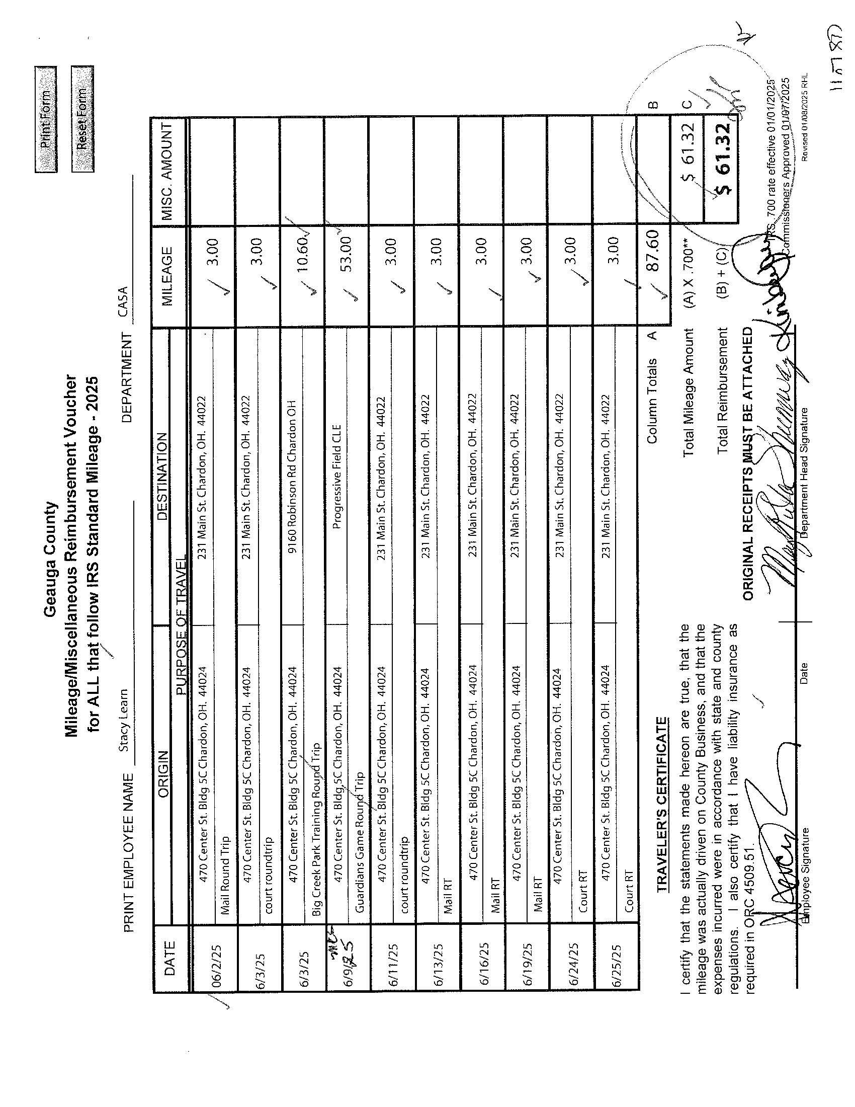 Mileage/Miscellaneous Reimbursement Voucher