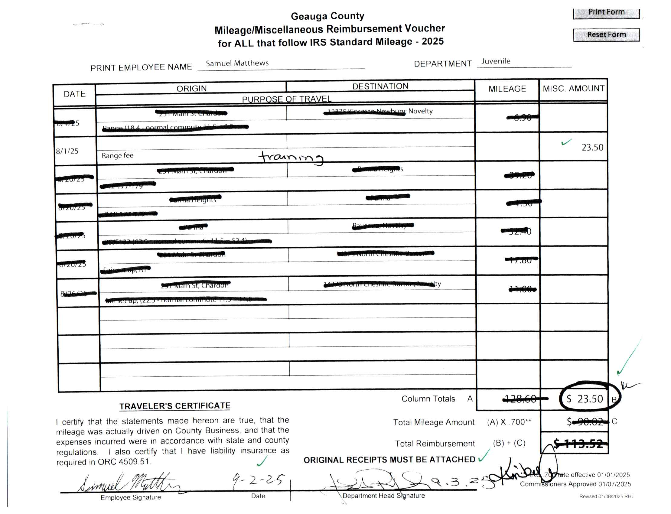 Mileage/Miscellaneous Reimbursement Voucher