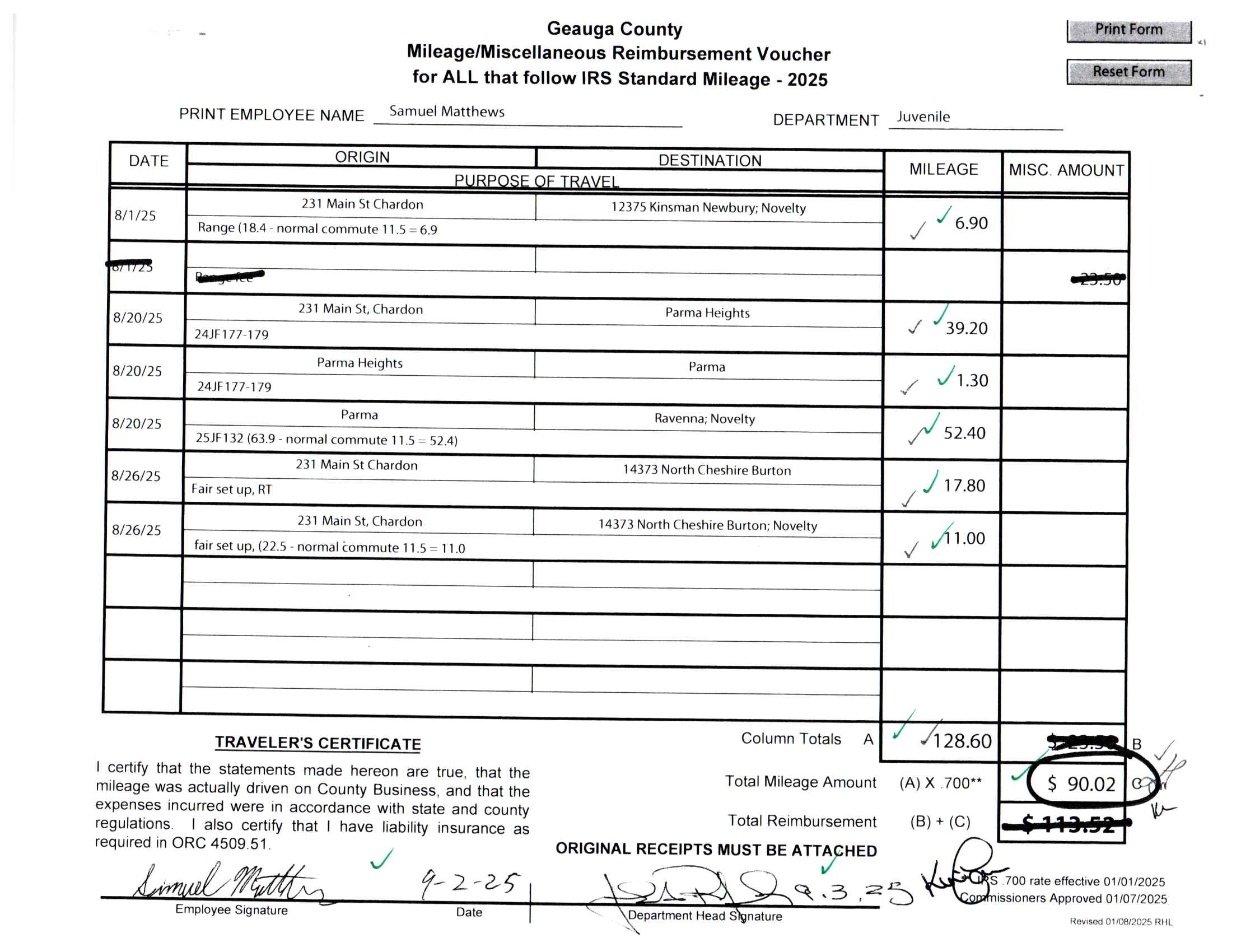 Mileage/Miscellaneous Reimbursement Voucher