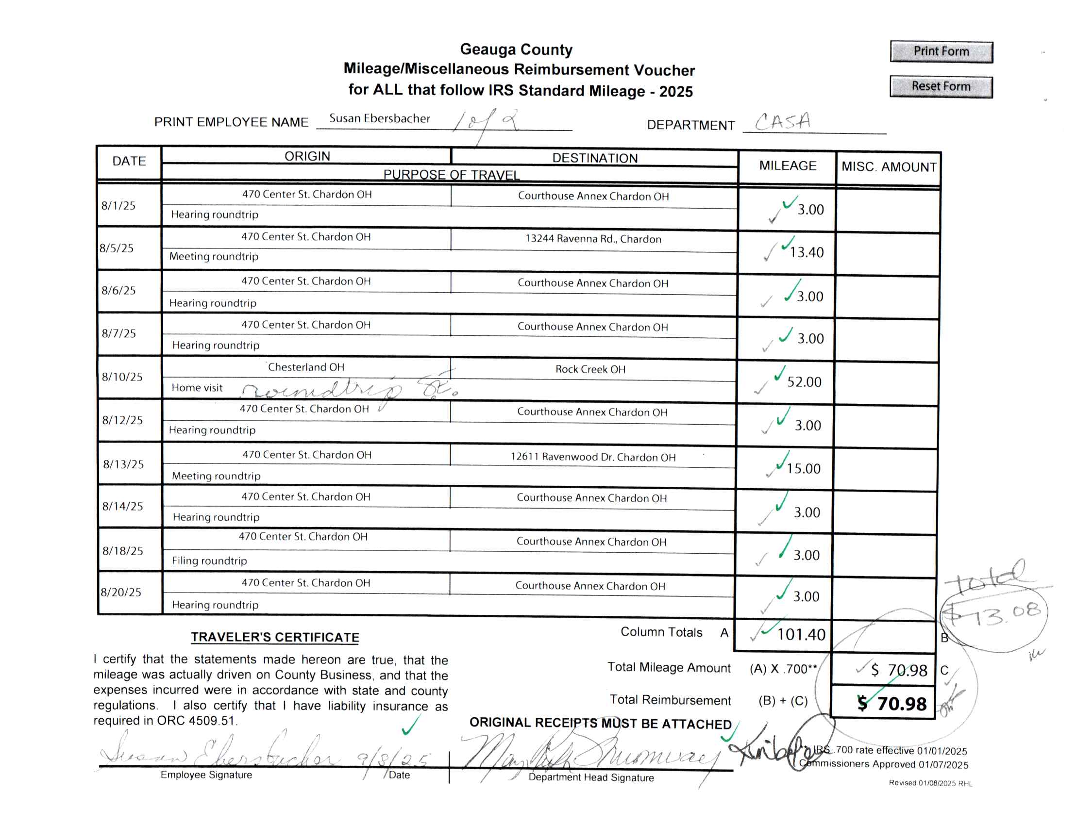 Mileage/Miscellaneous Reimbursement Voucher