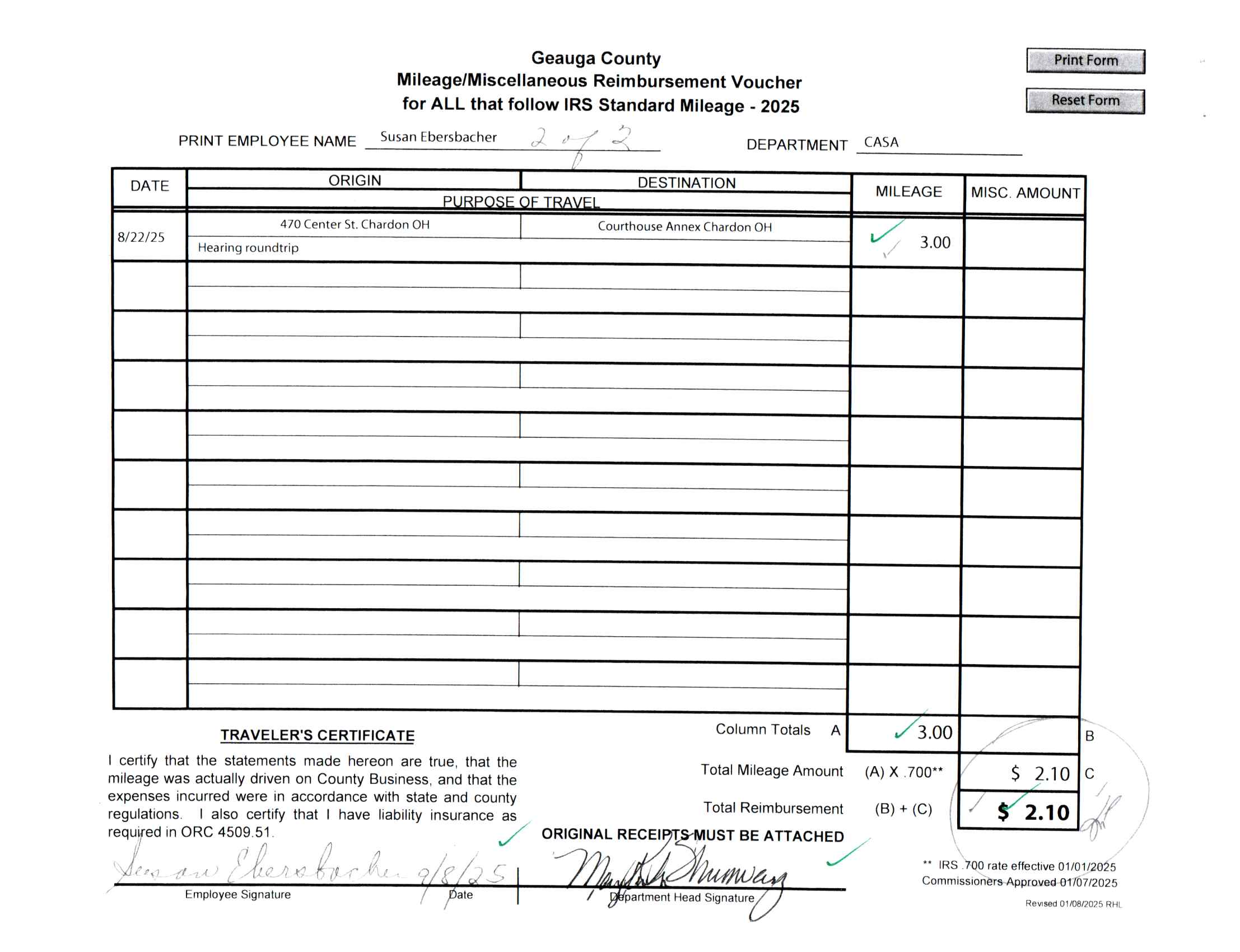 Mileage/Miscellaneous Reimbursement Voucher