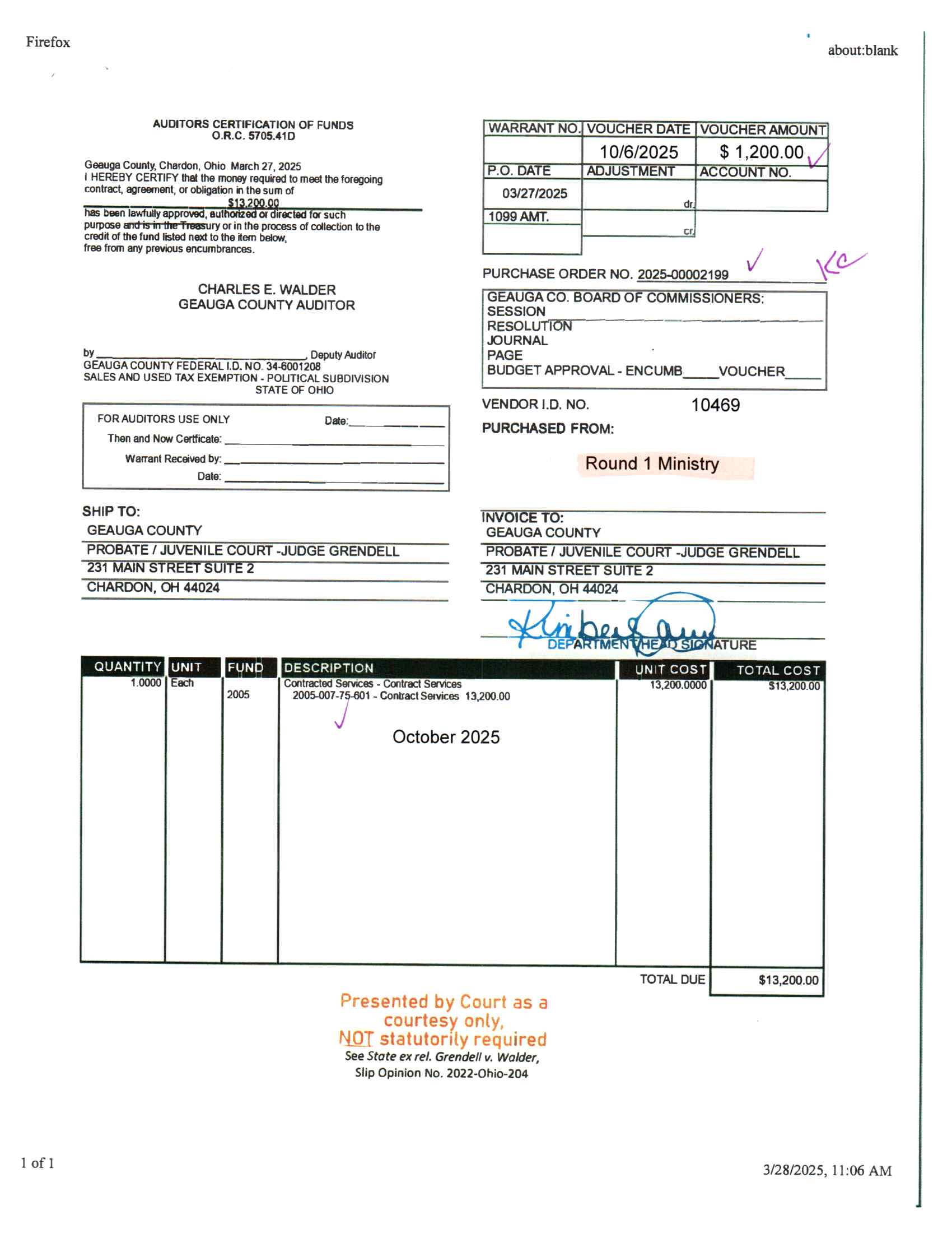 Auditor's Certification of Funds