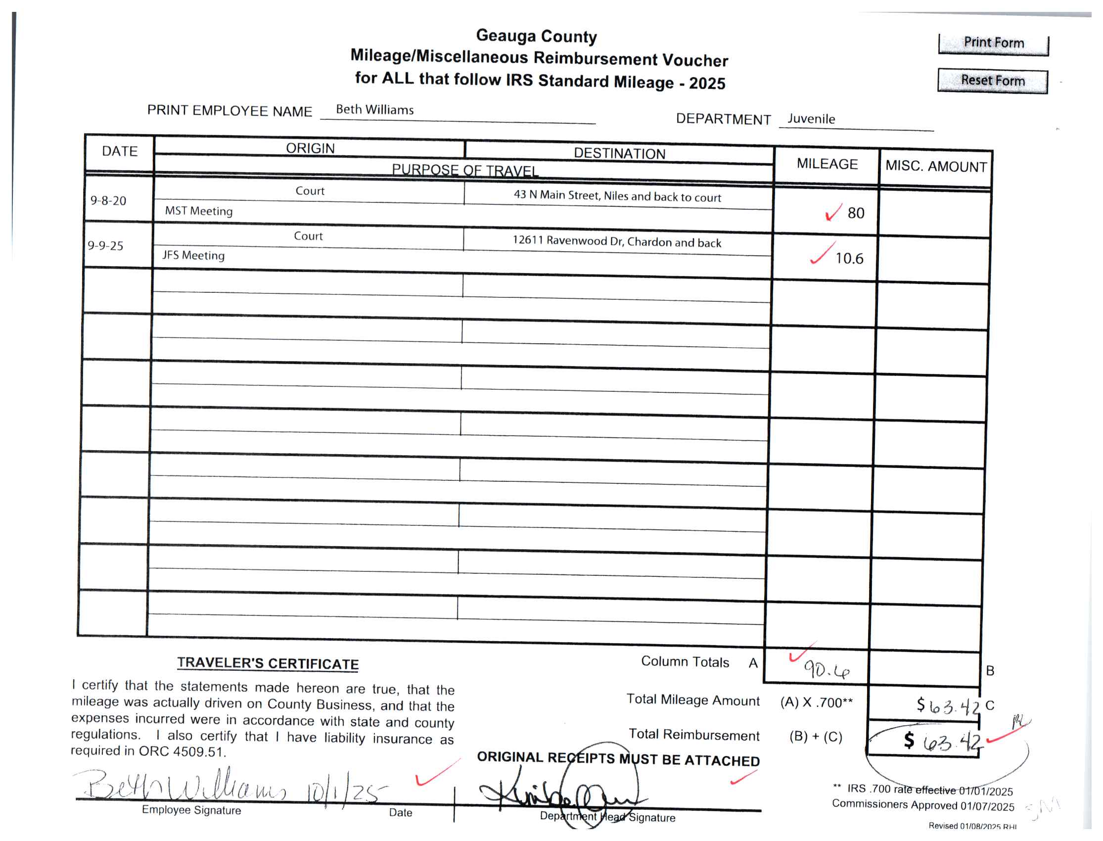 Mileage/Miscellaneous Reimbursement Voucher
