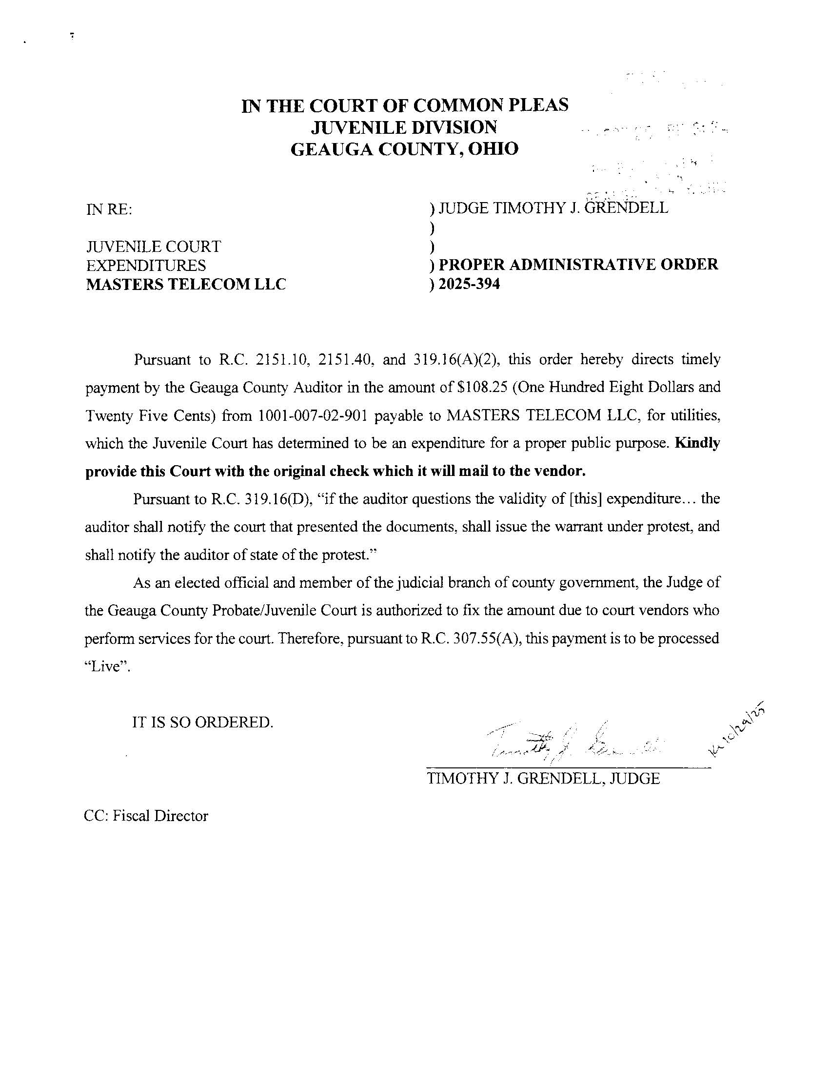 Proper Administrative Order