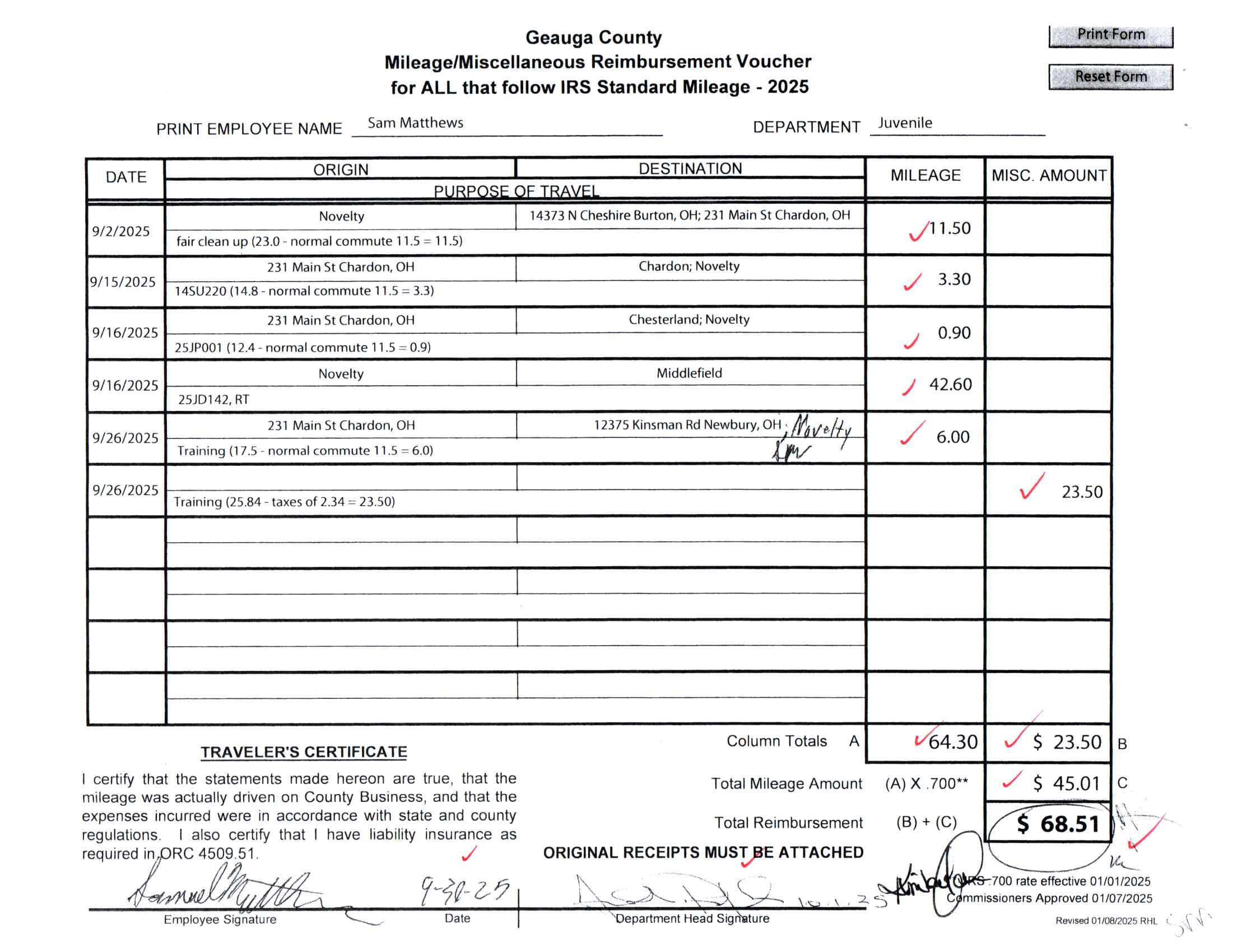 Mileage/Miscellaneous Reimbursement Voucher