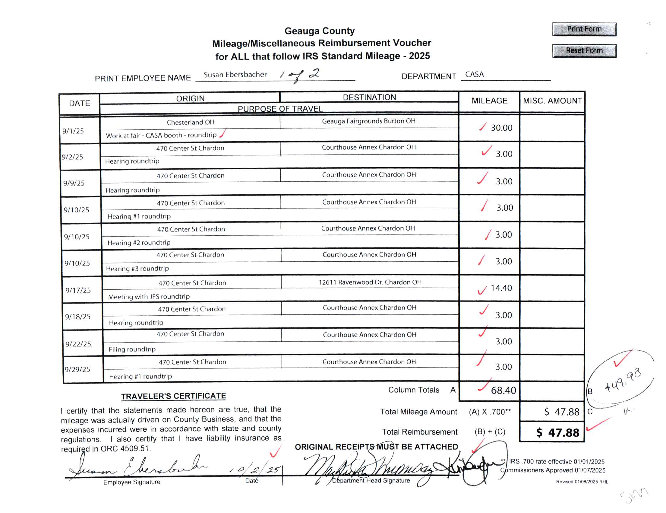 Mileage/Miscellaneous Reimbursement Voucher