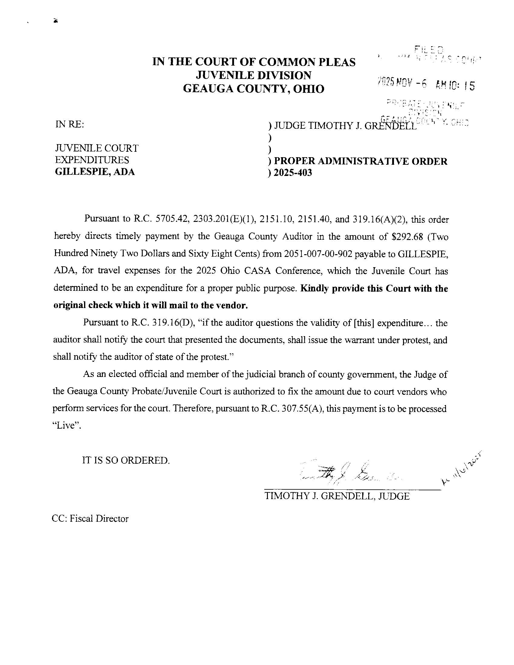 Proper Administrative Order