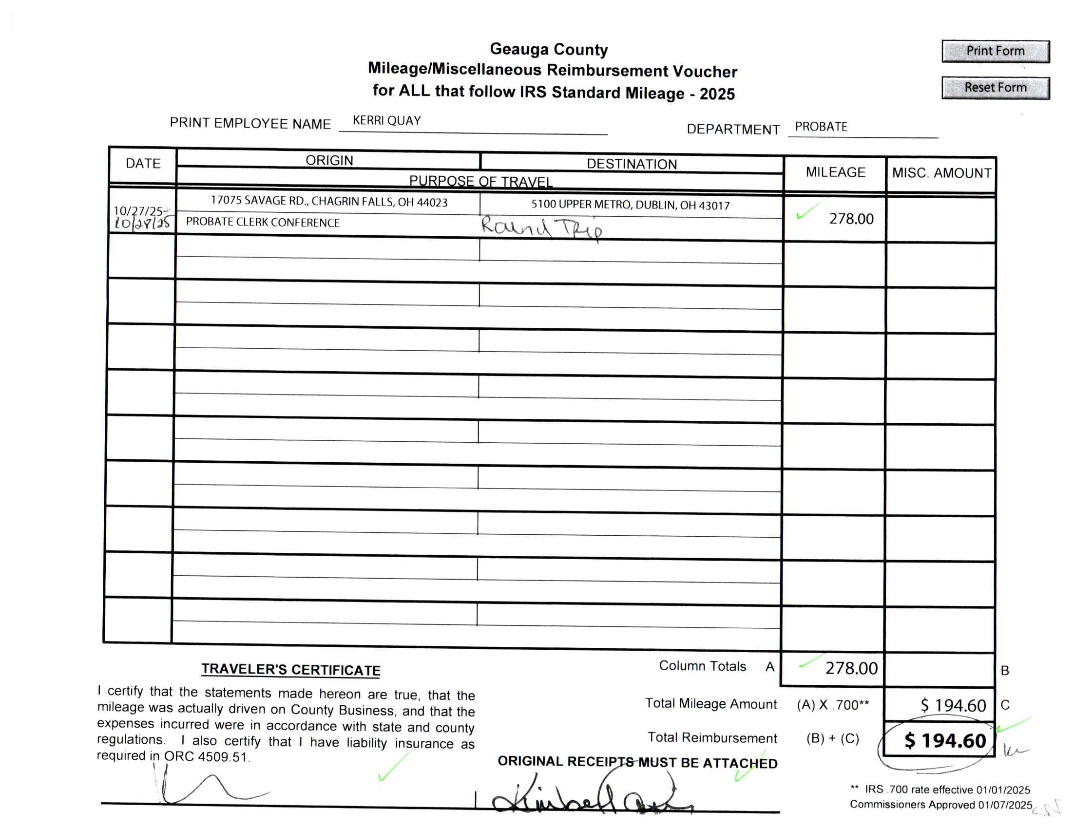 Mileage/Miscellaneous Reimbursement Voucher