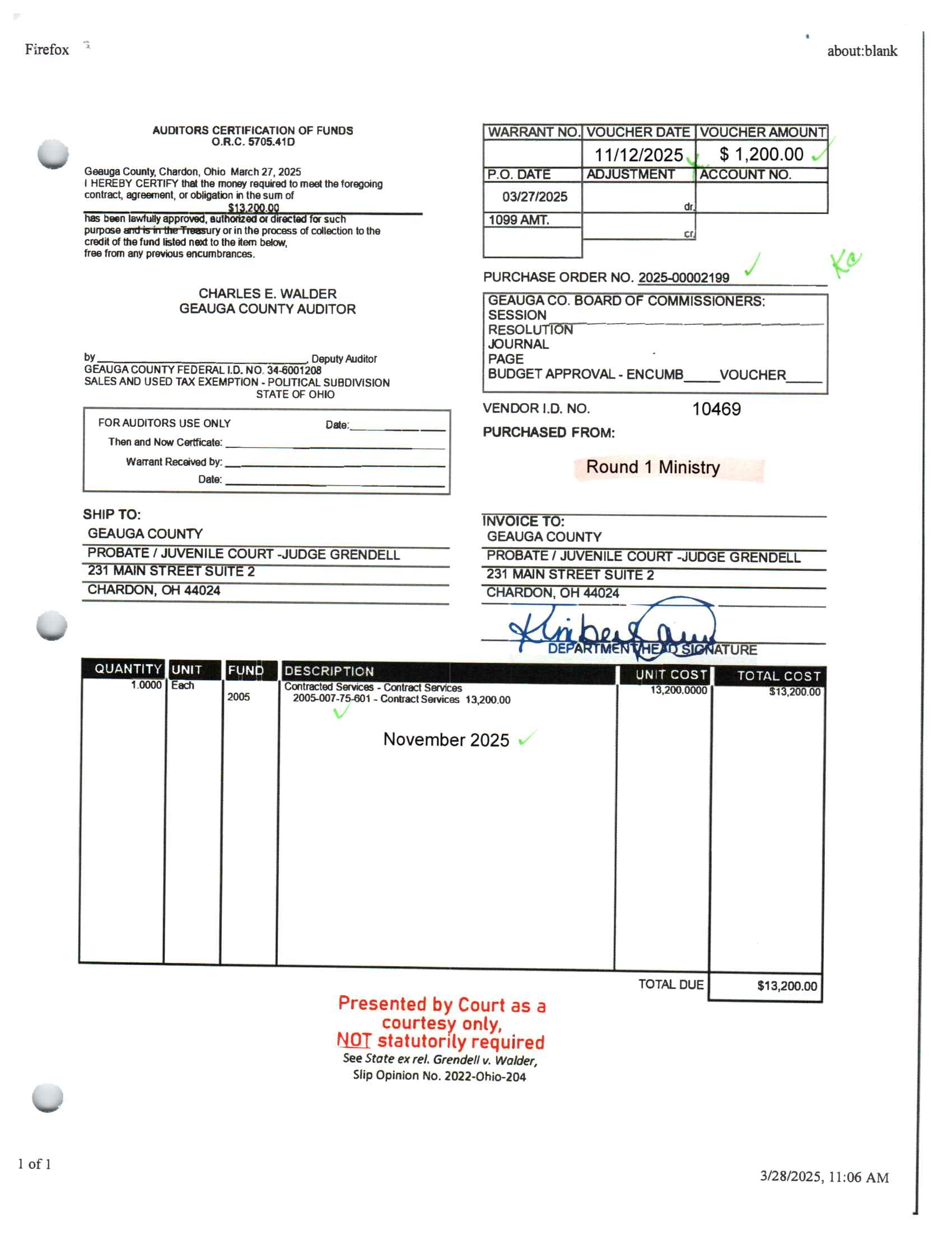 Auditor's Certification of Funds
