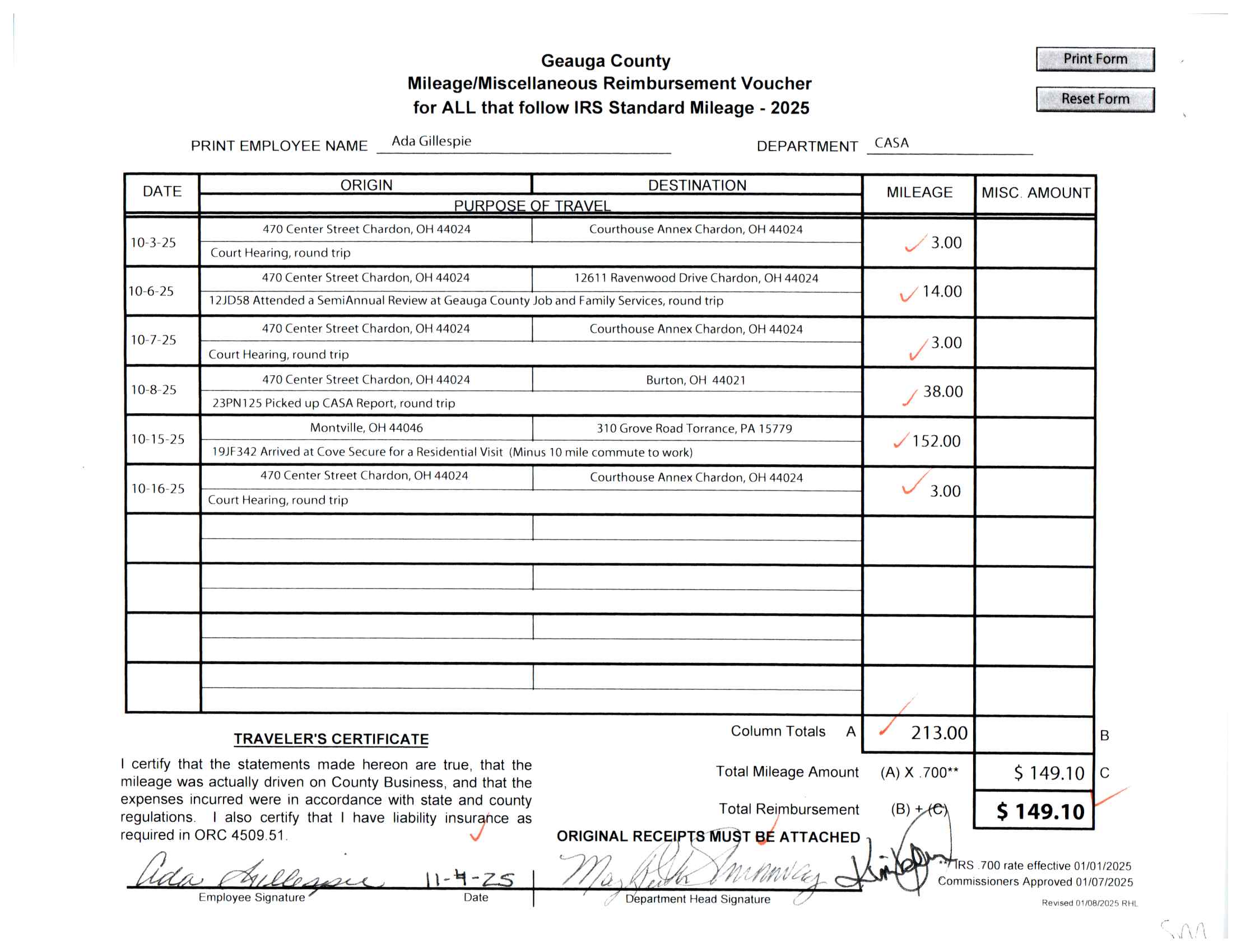 Mileage/Miscellaneous Reimbursement Voucher