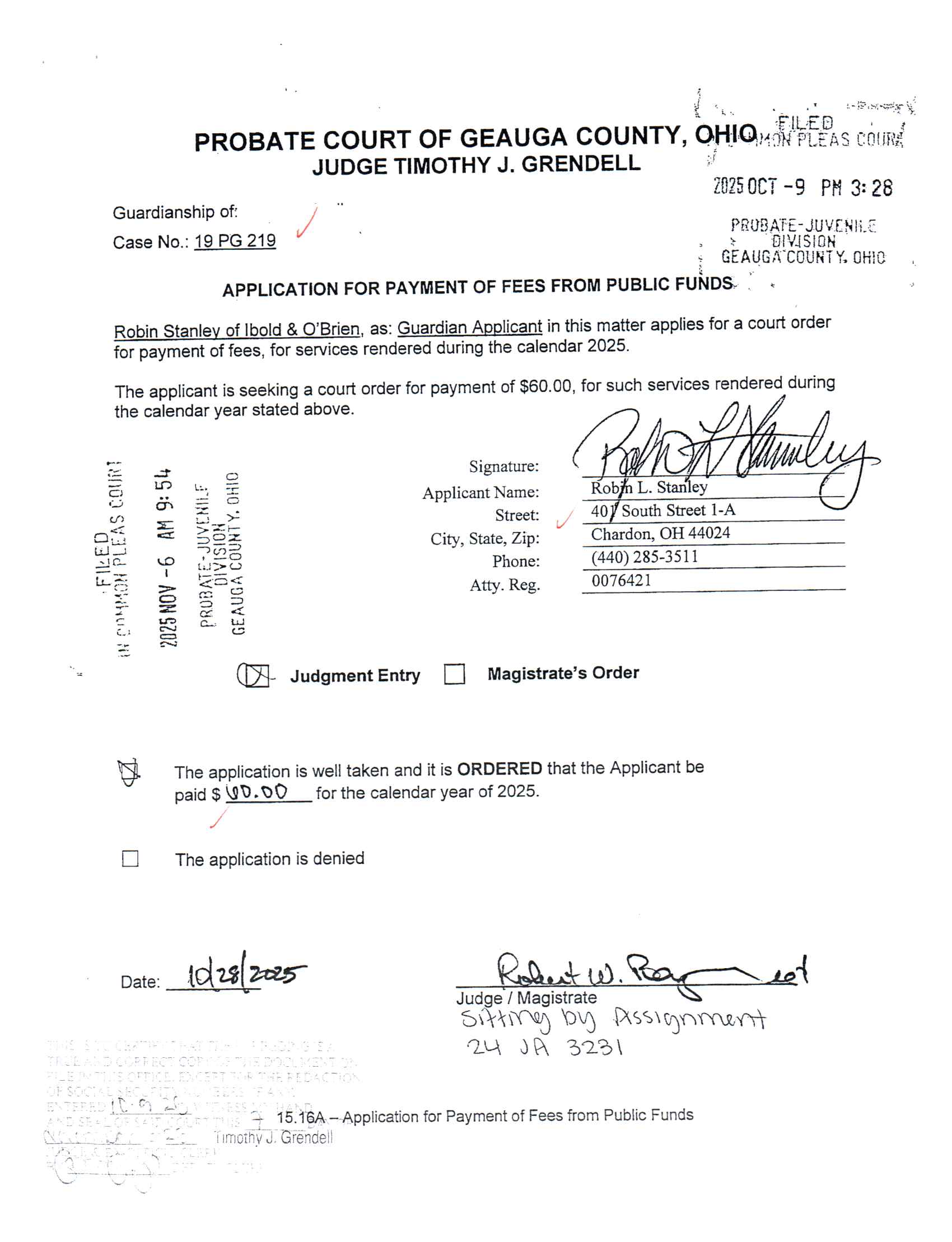 Application For Payment Of Fees From Public Funds