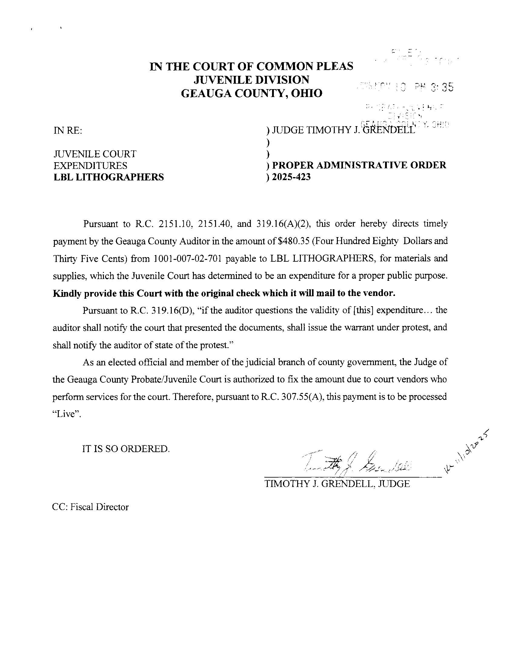 Proper Administrative Order