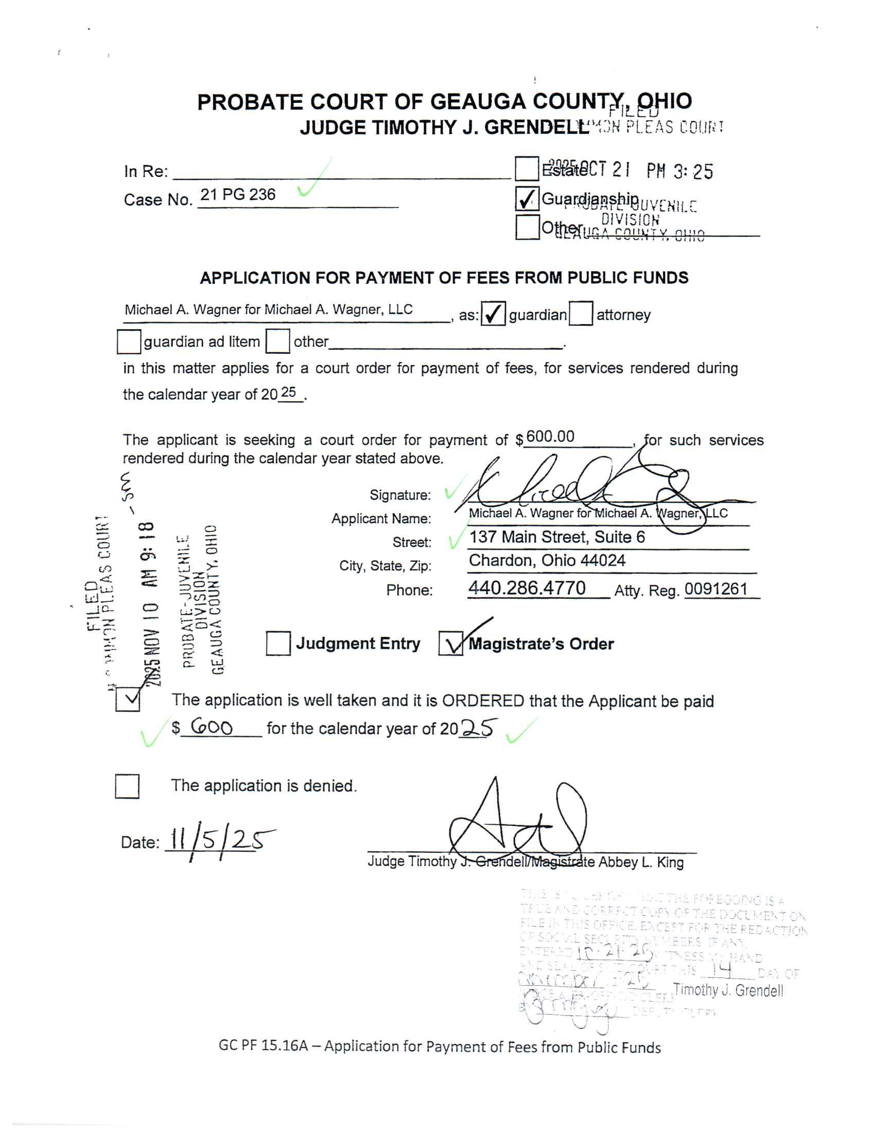 Application For Payment of Fees From Public Funds