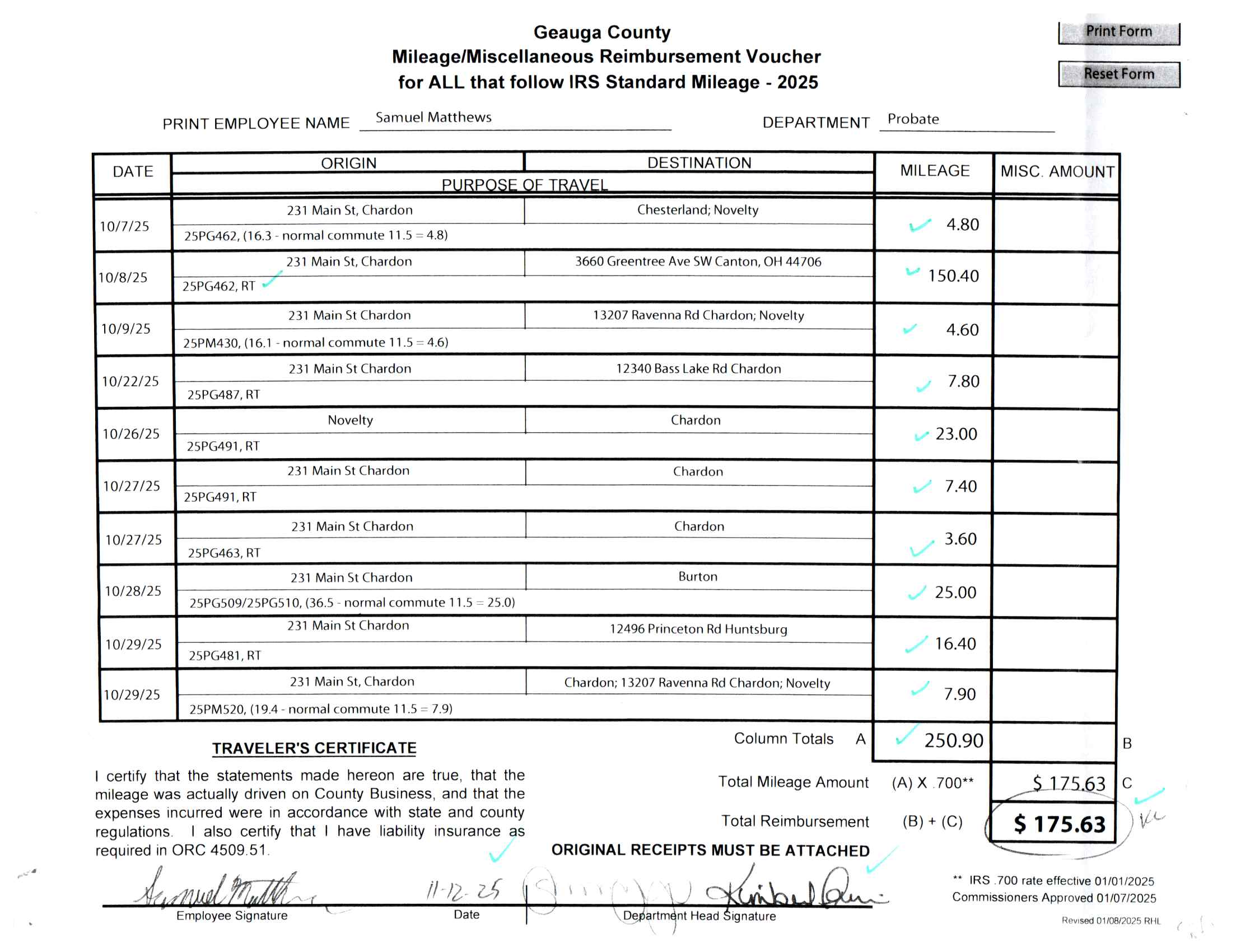 Mileage/Miscellaneous Reimbursement Voucher