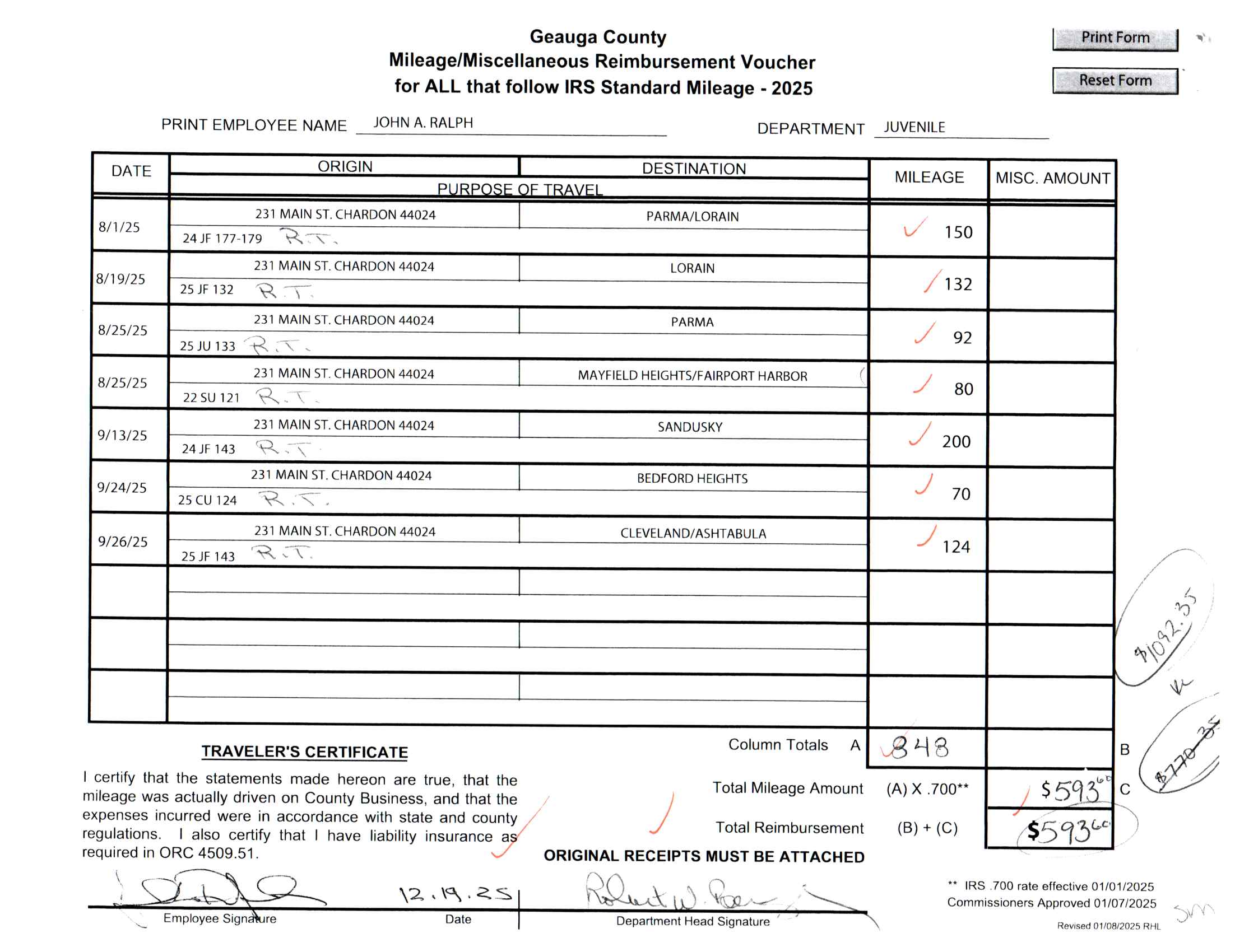 Mileage/Miscellaneous Reimbursement Voucher
