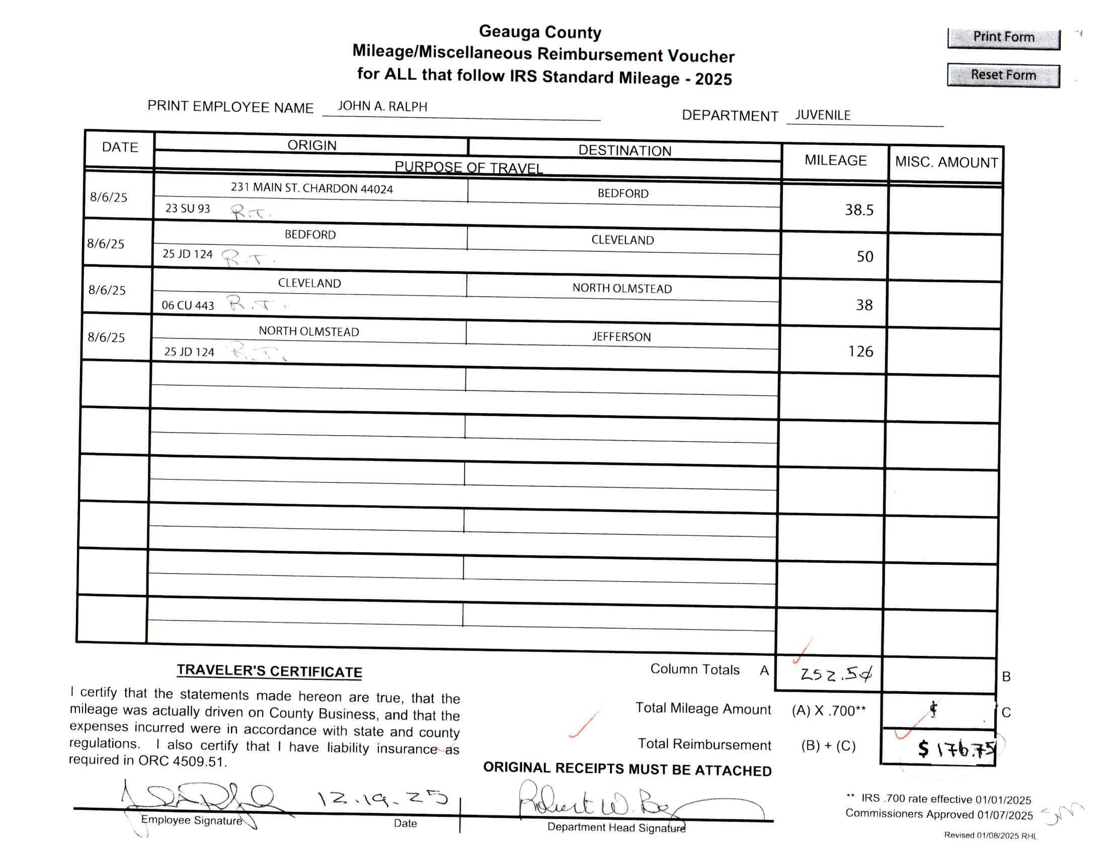 Mileage/Miscellaneous Reimbursement Voucher