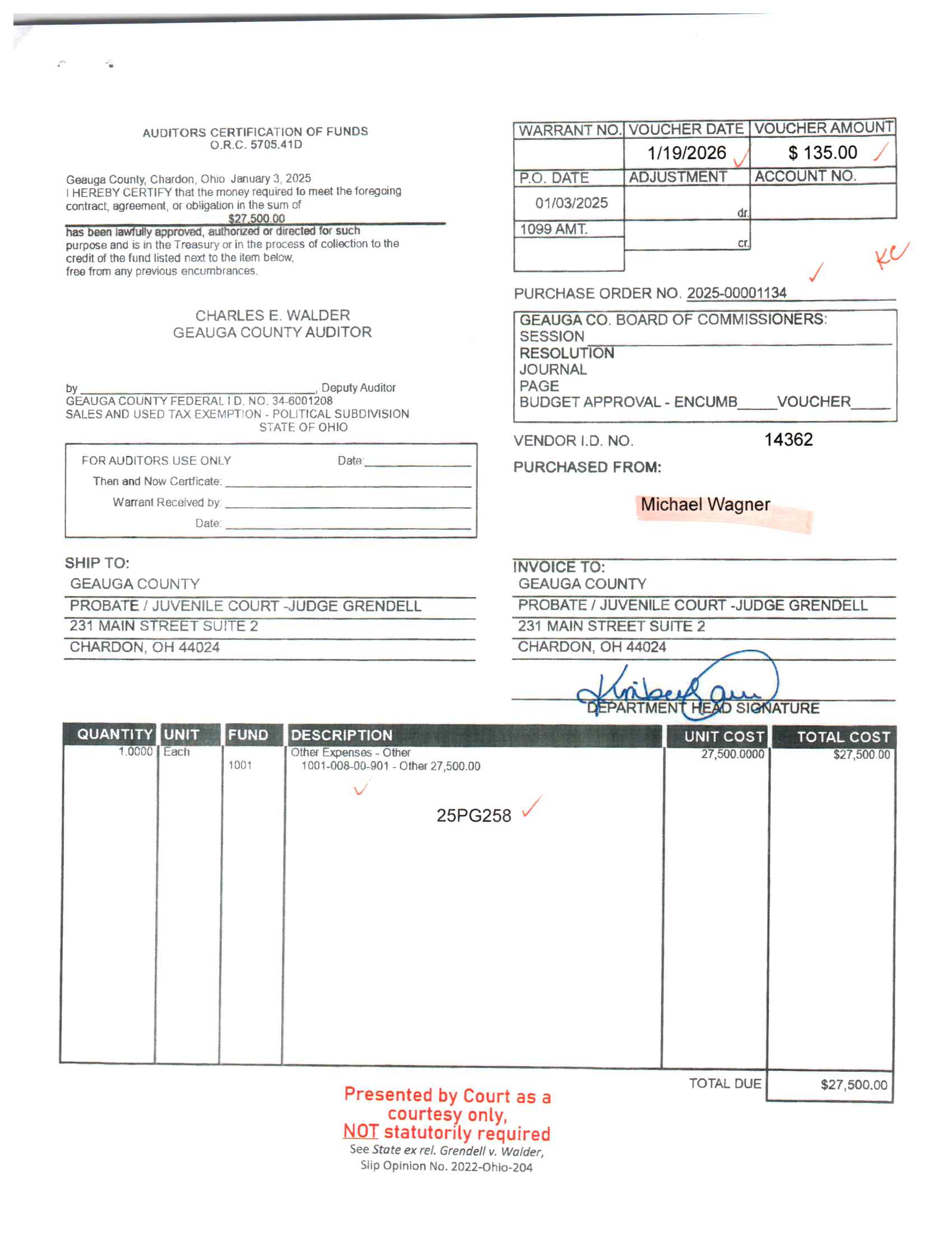 Auditor's Certification of Funds