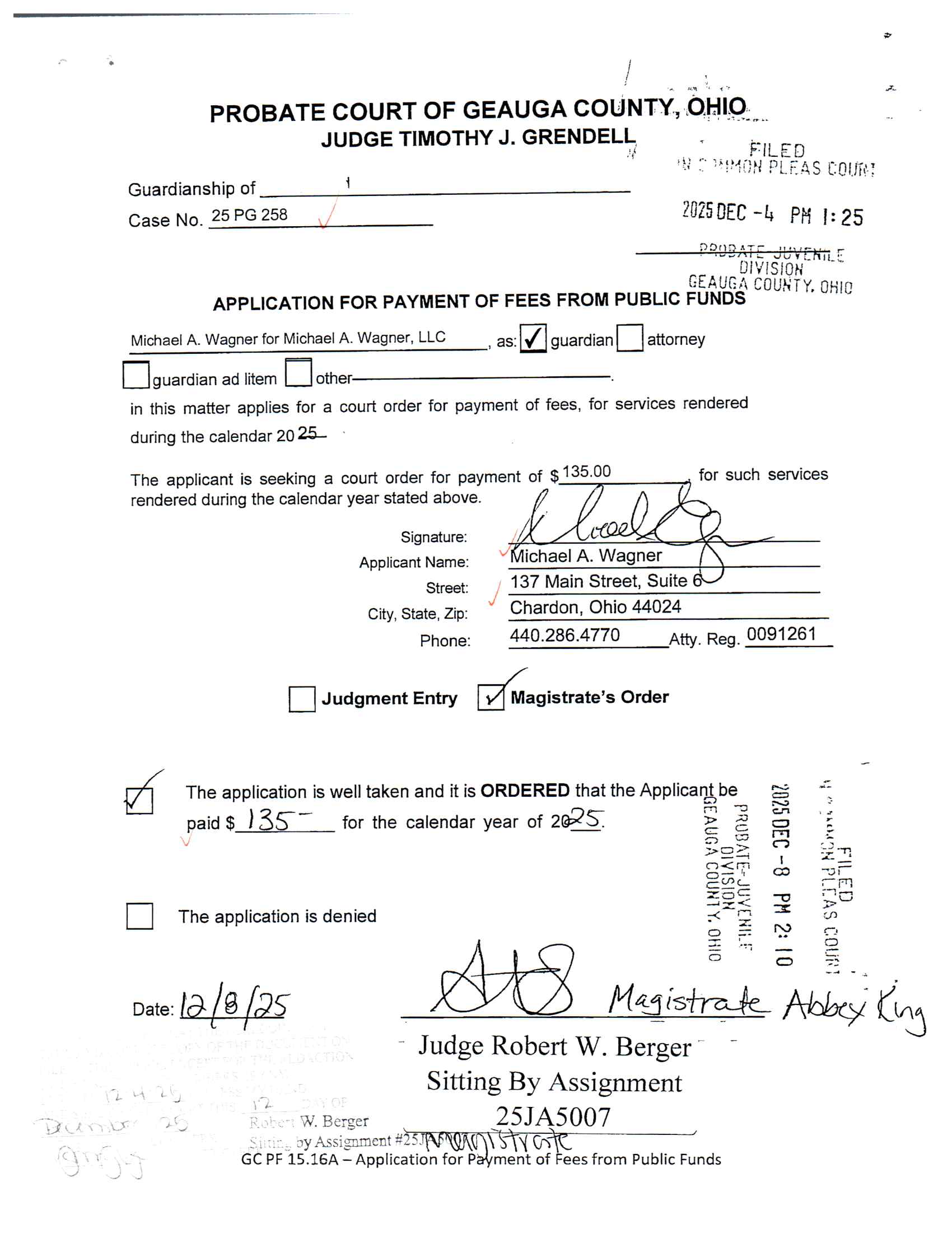 Application for Payment of Fees from Public Funds