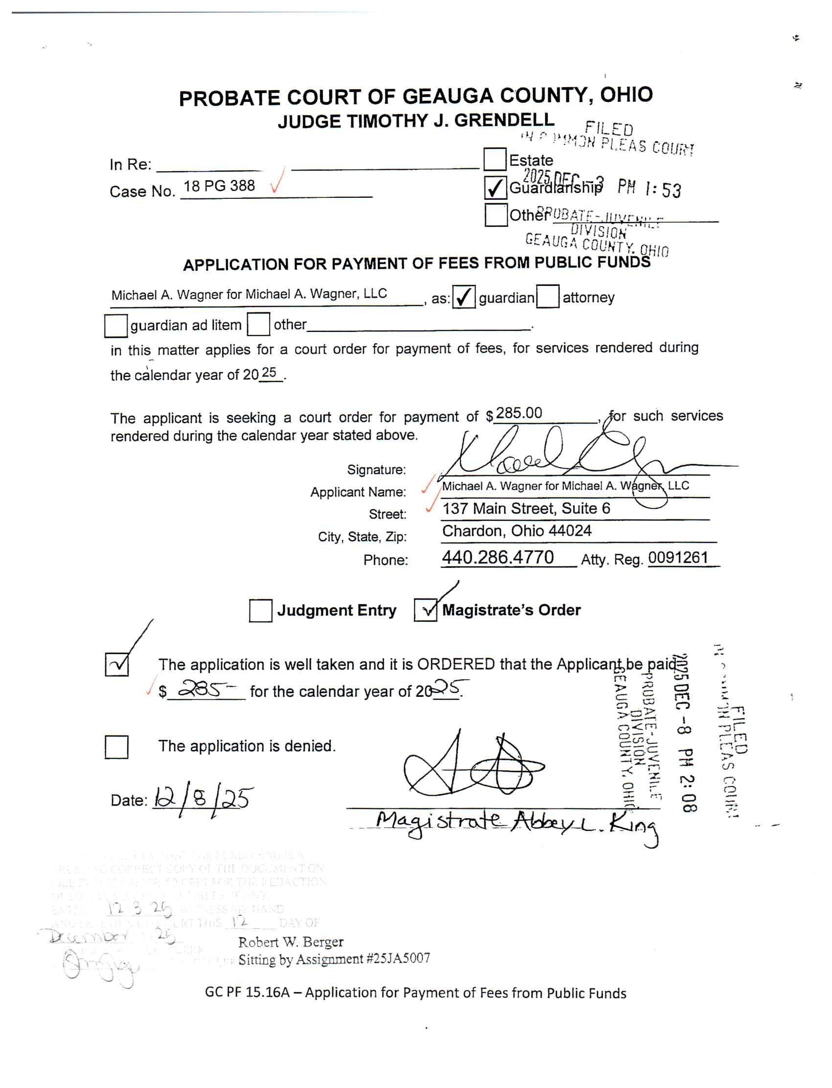 Application for Payment of Fees from Public Funds