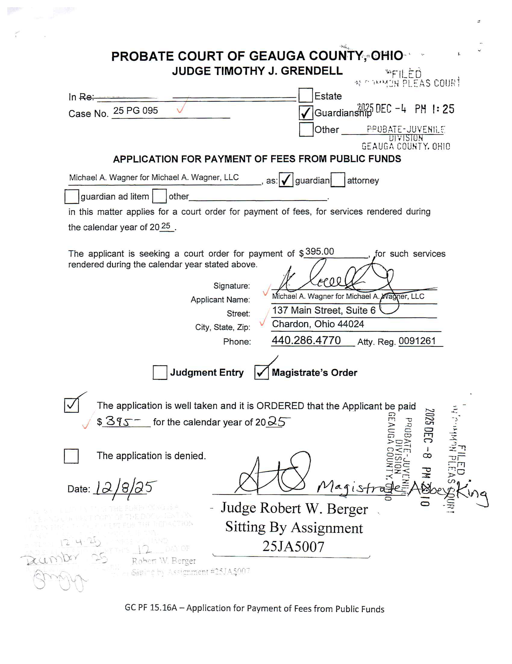 Application for Payment of Fees from Public Funds