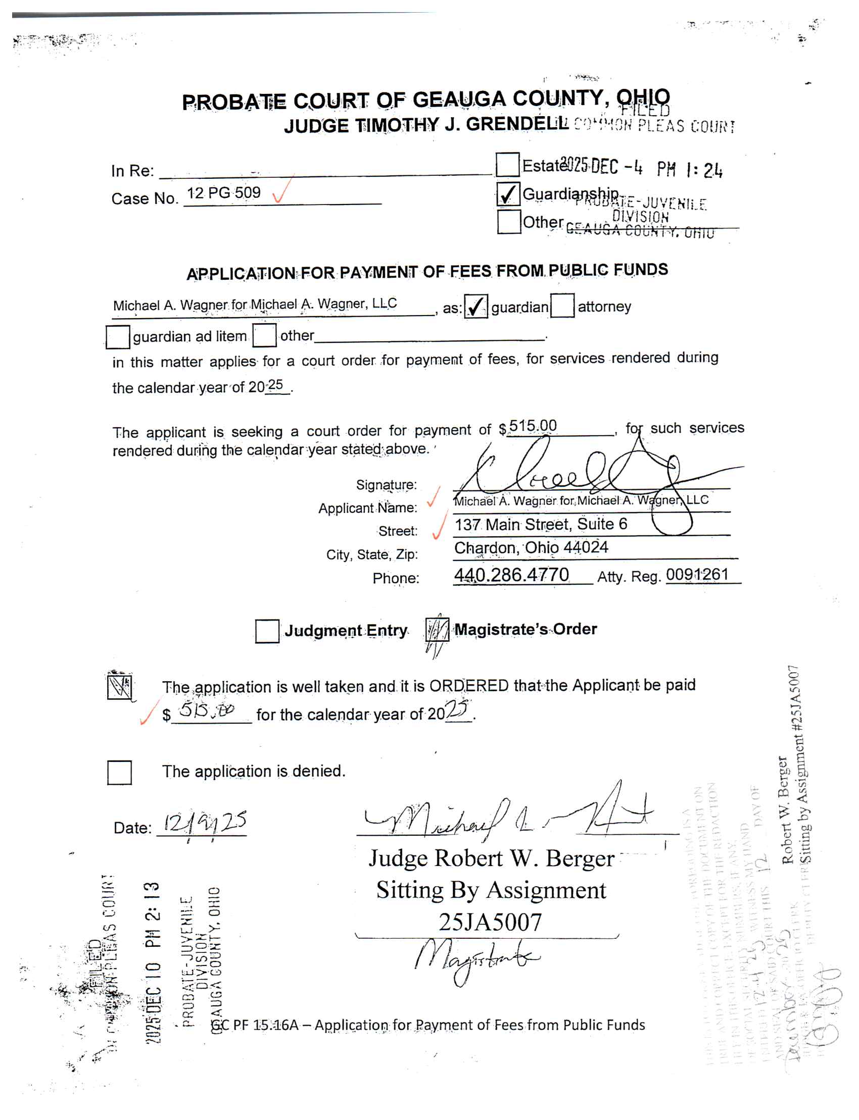 Application for Payment of Fees from Public Funds