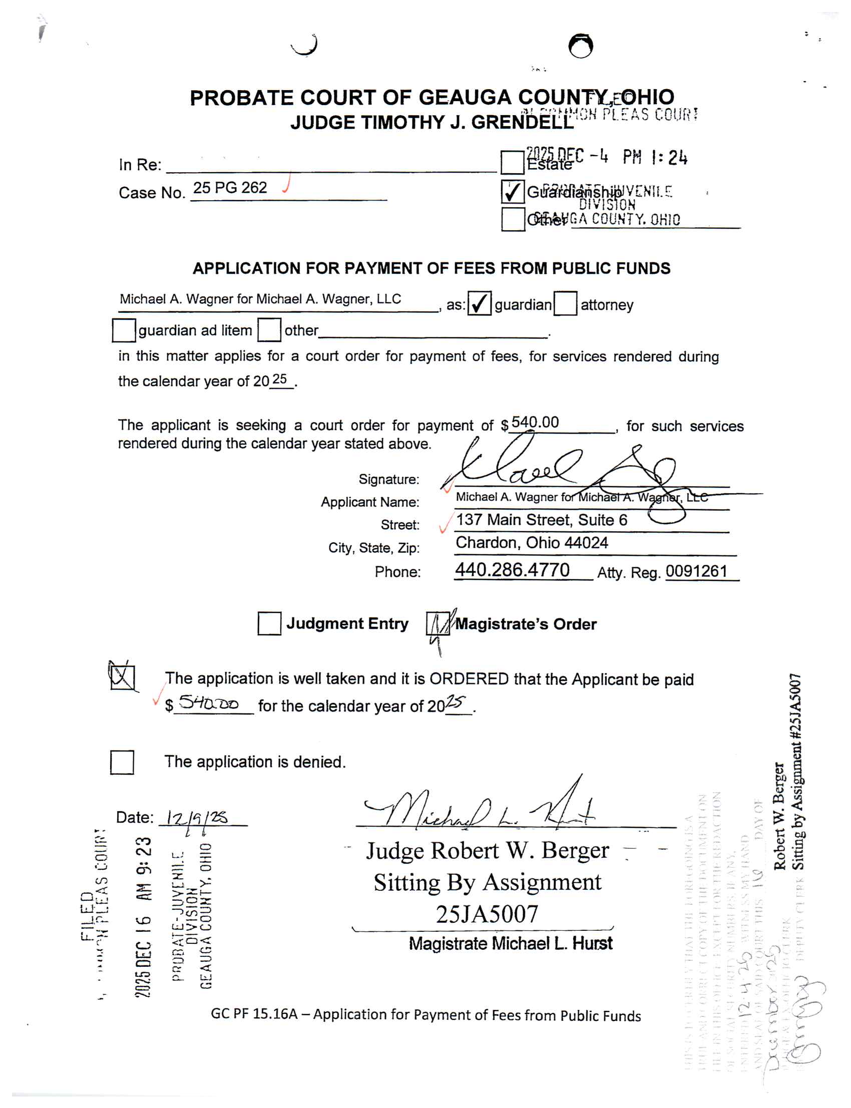 Application for Payment of Fees from Public Funds