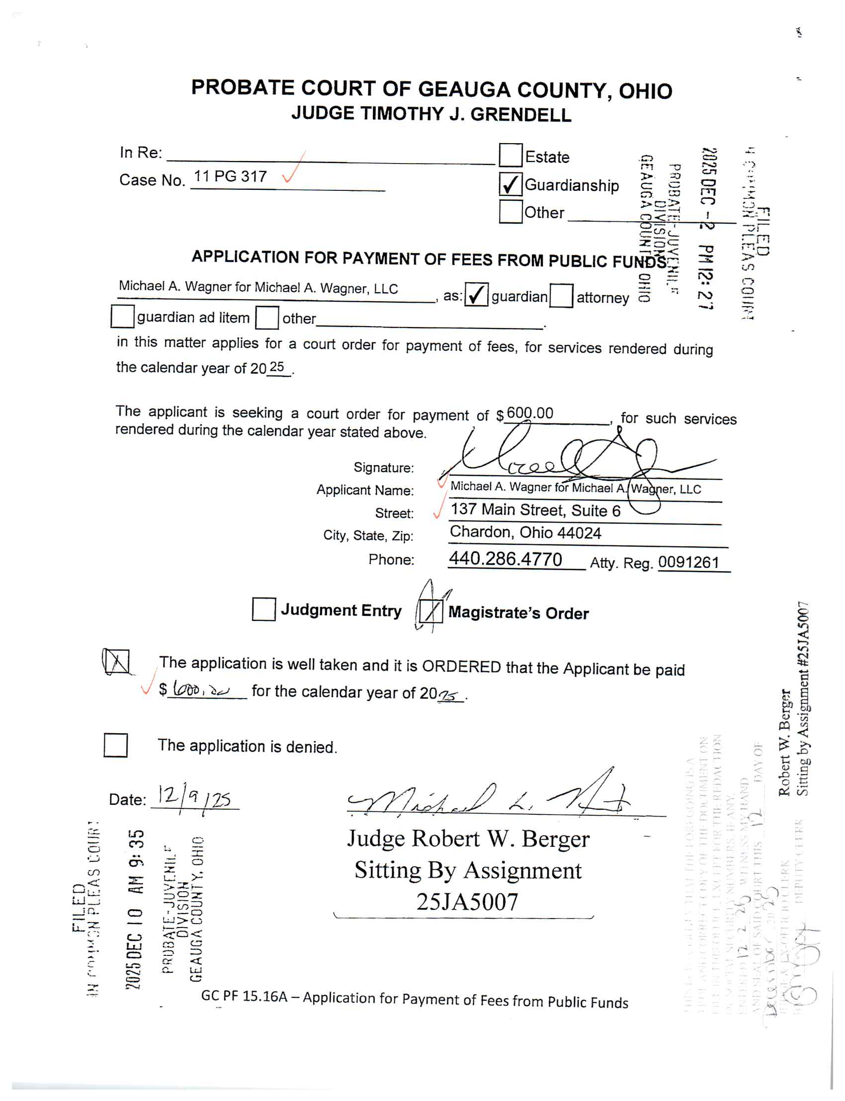 Application for Payment of Fees from Public Funds