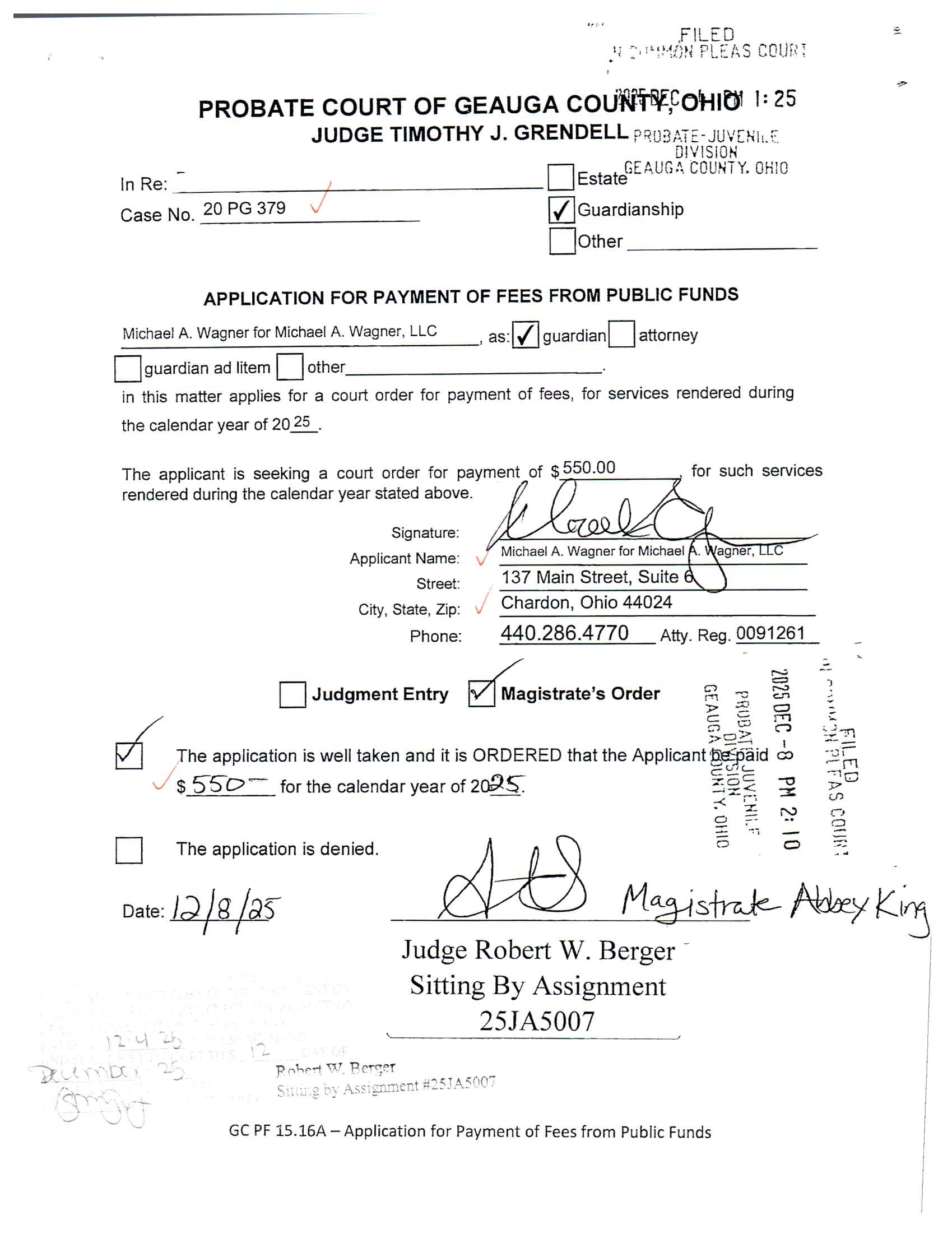 Application for Payment of Fees from Public Funds
