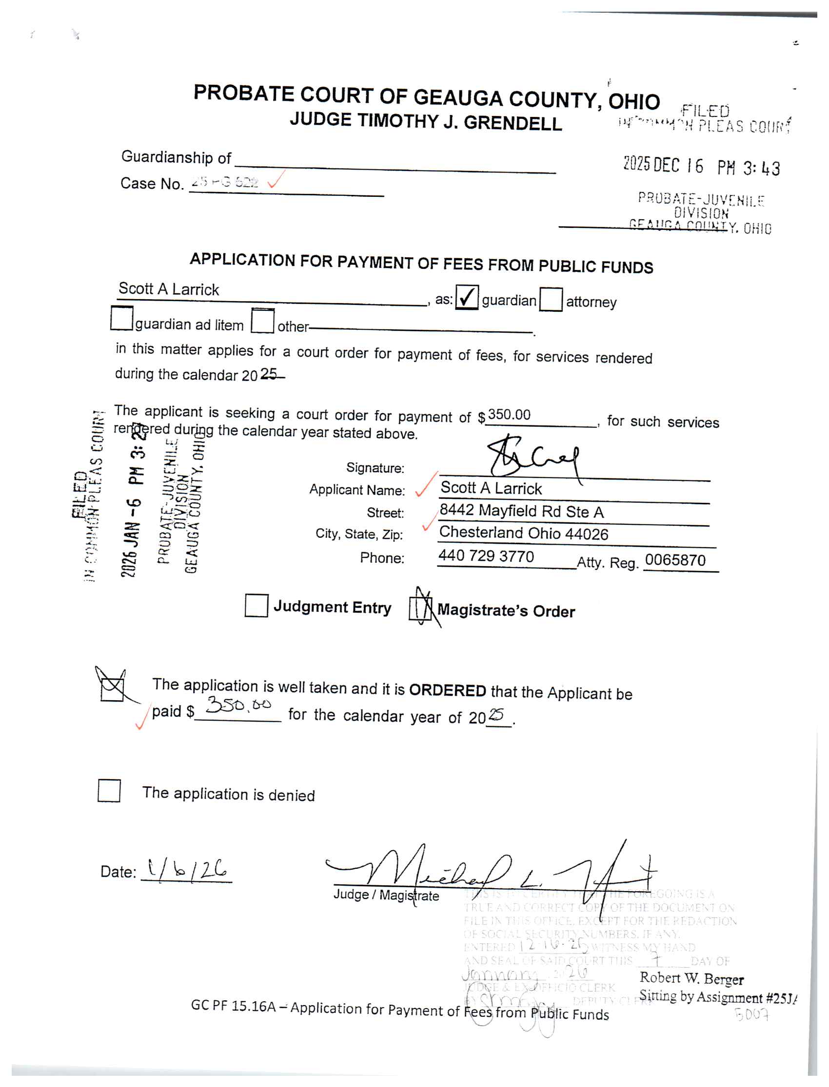 Application for Payment of Fees from Public Funds