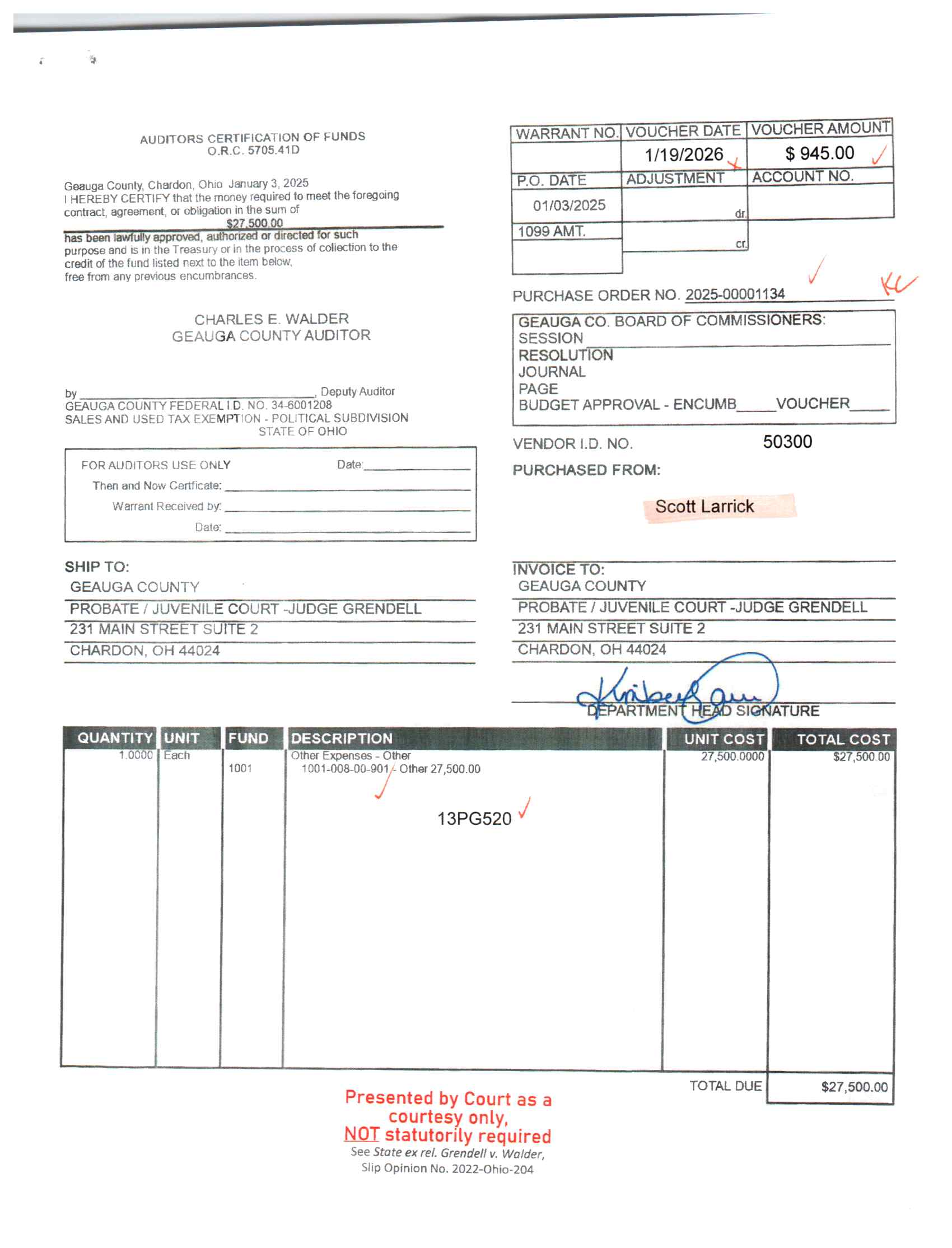 Auditor's Certification of Funds