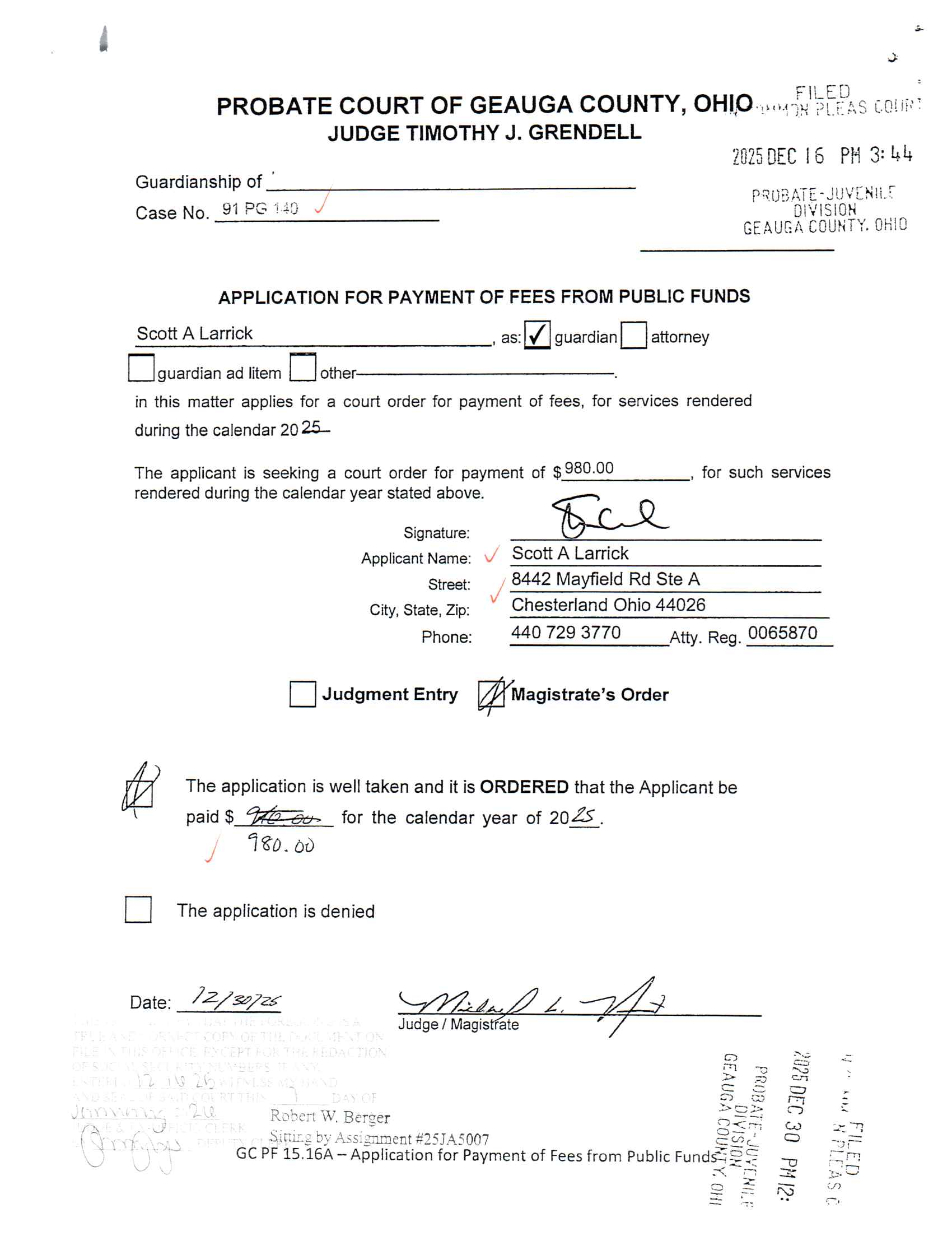 Application for Payment of Fees from Public Funds