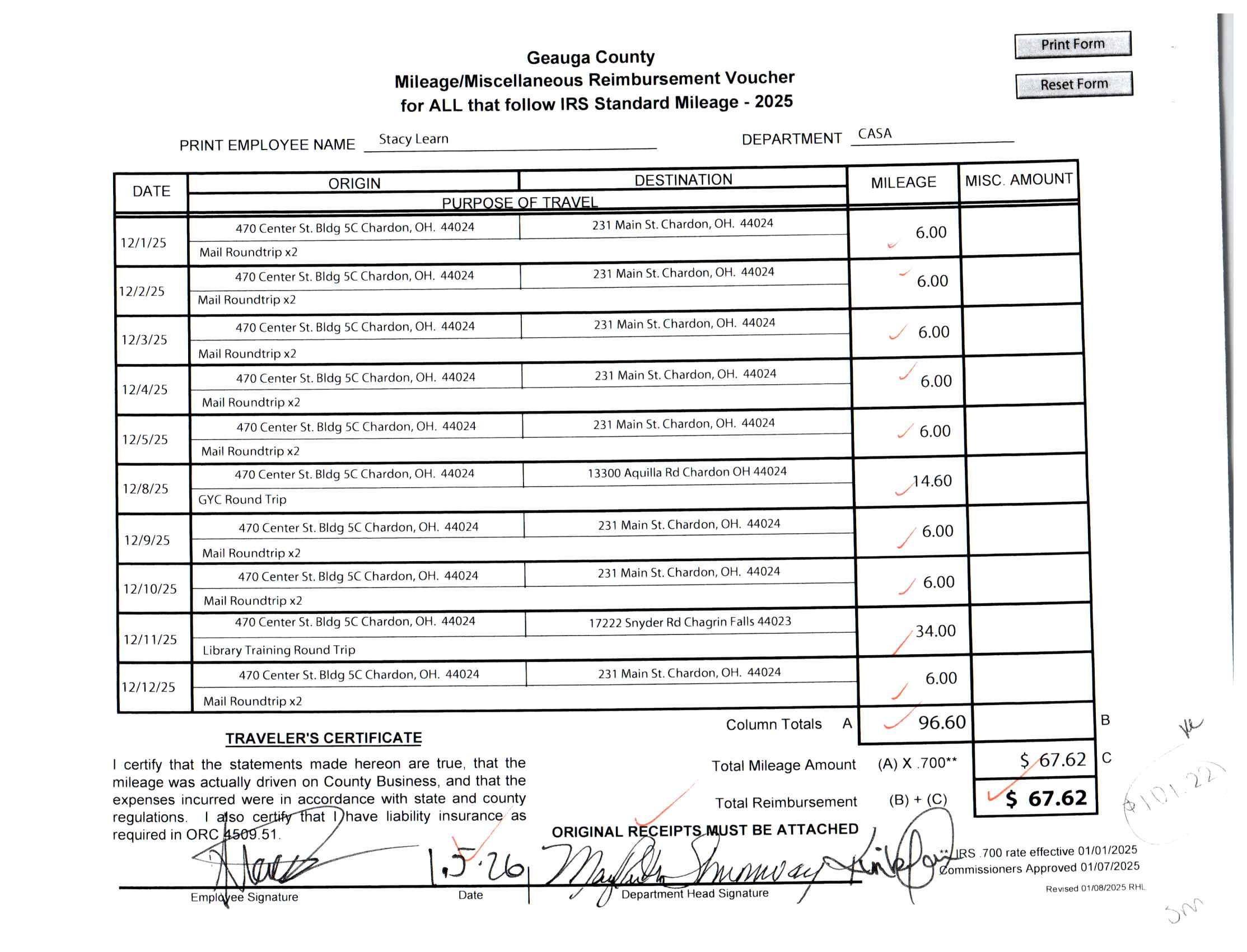 Mileage/Miscellaneous Reimbursement Voucher