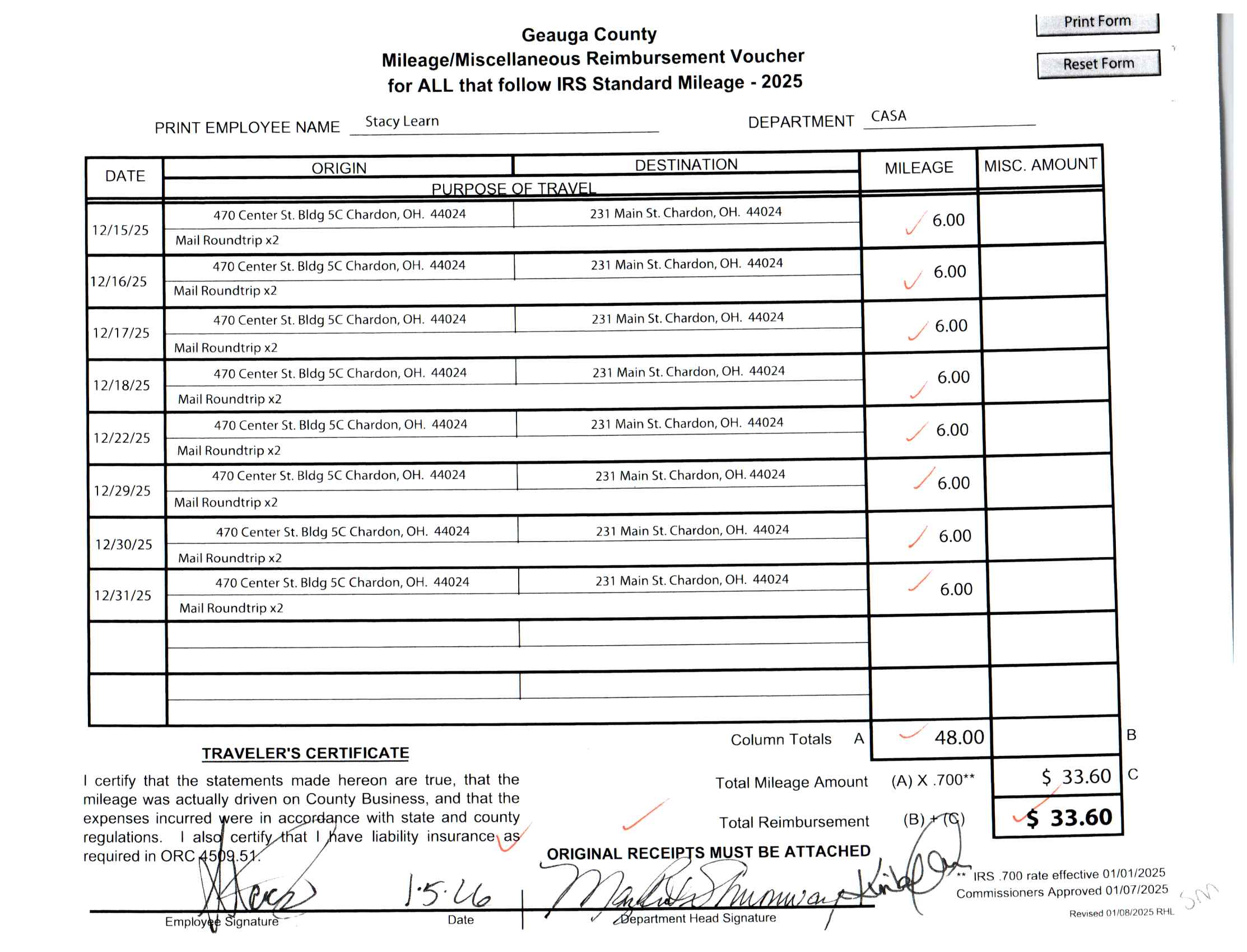 Mileage/Miscellaneous Reimbursement Voucher