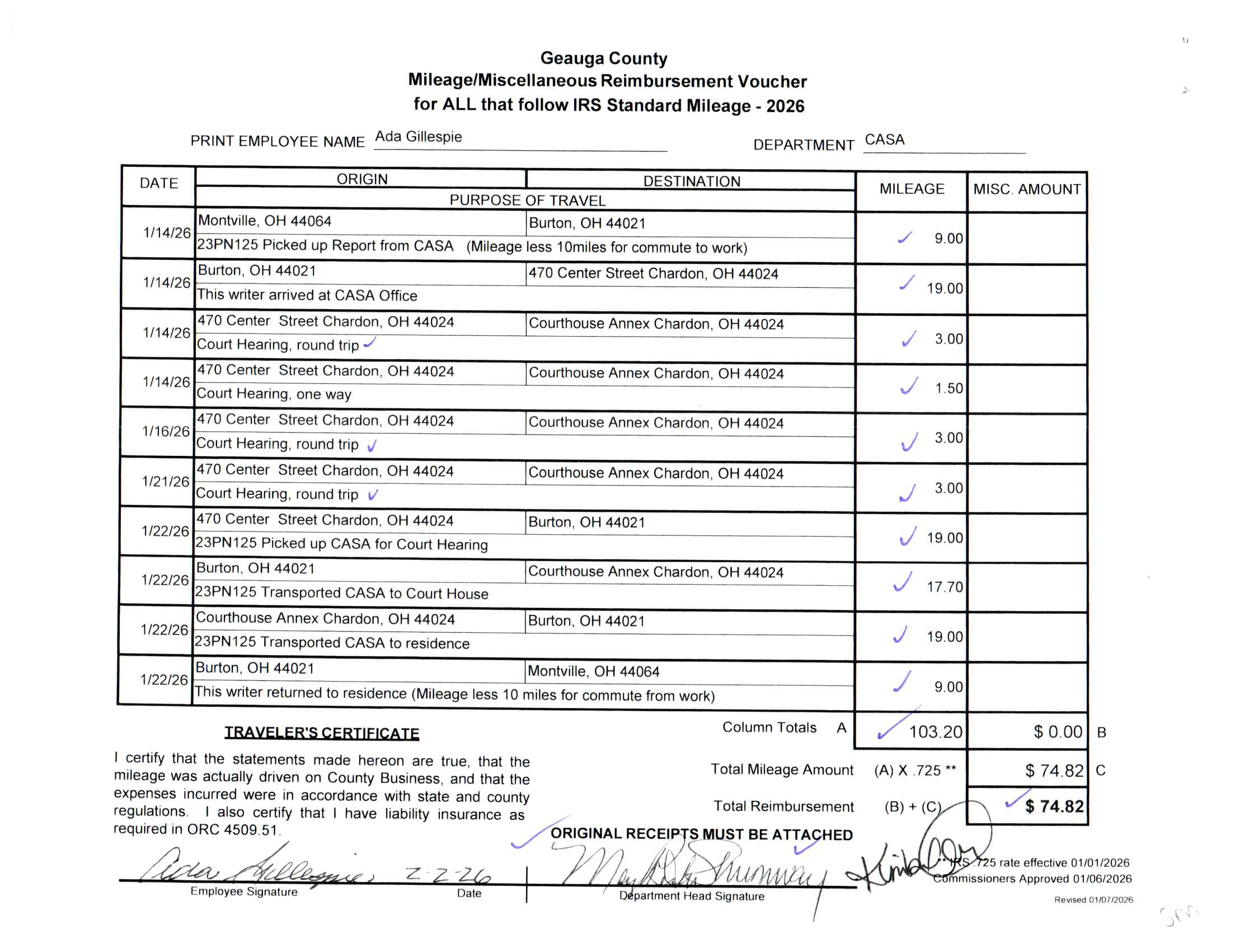Mileage/Miscellaneous Reimbursement Voucher