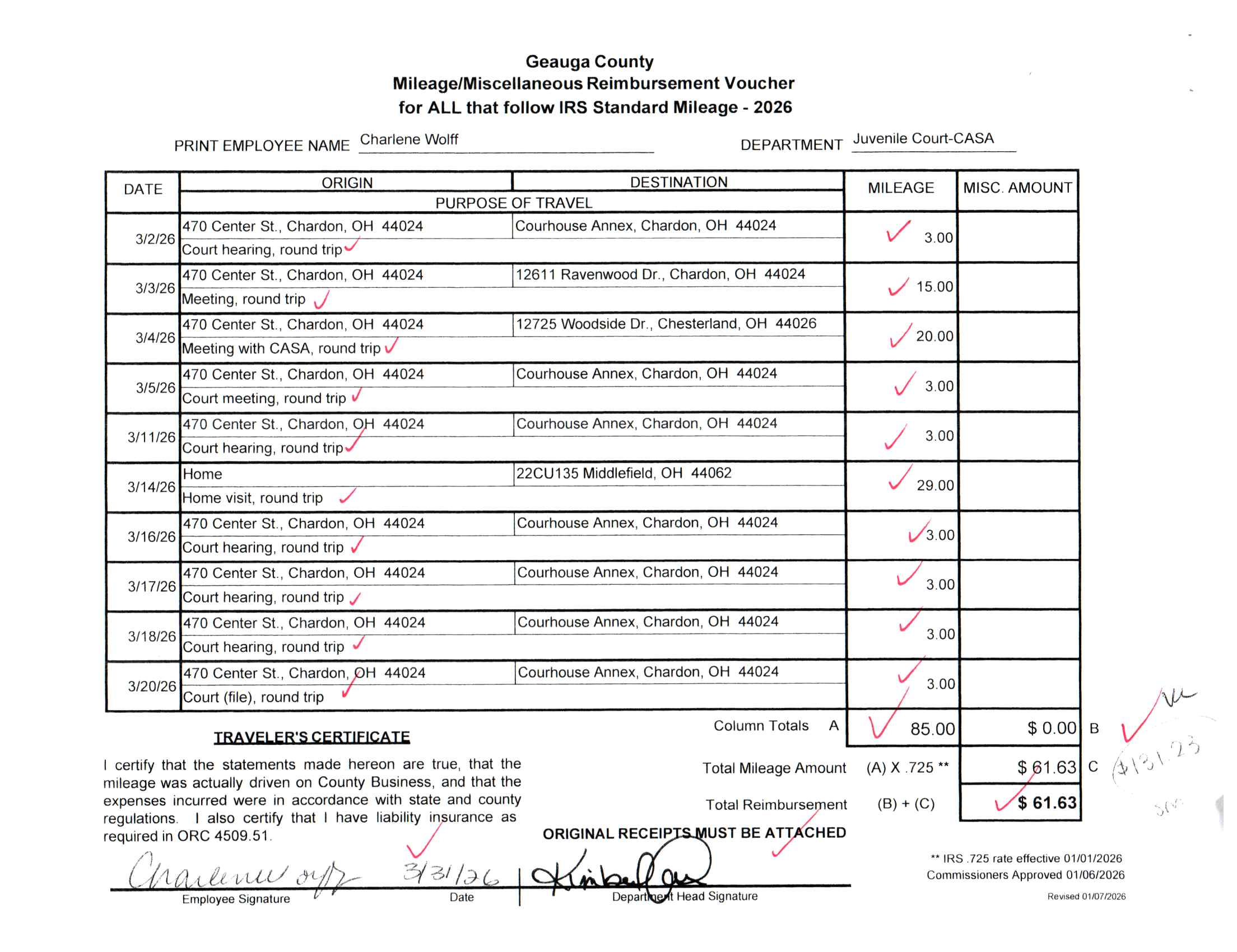 Mileage/Miscellaneous Reimbursement Voucher