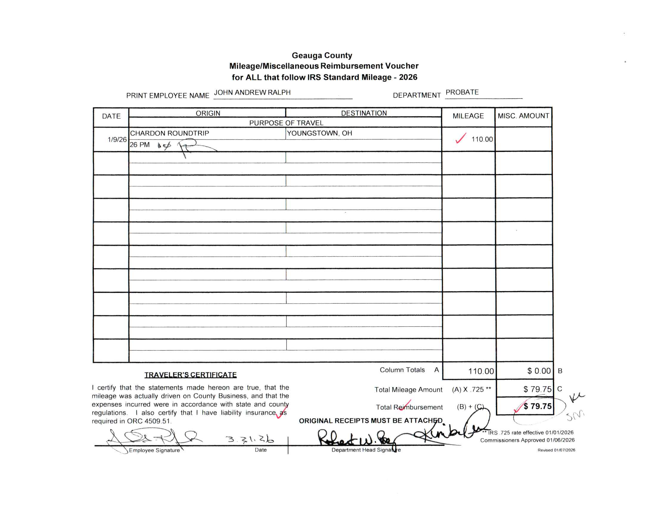 Mileage/Miscellaneous Reimbursement Voucher