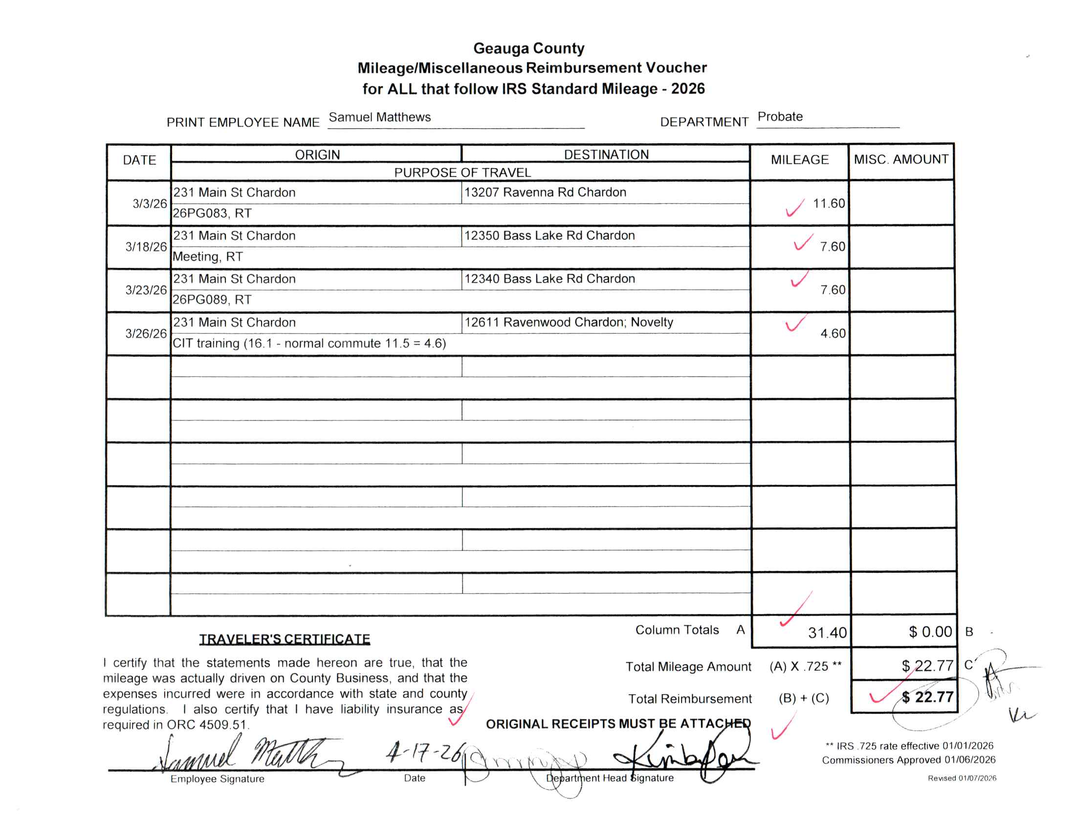 Mileage/Miscellaneous Reimbursement Voucher