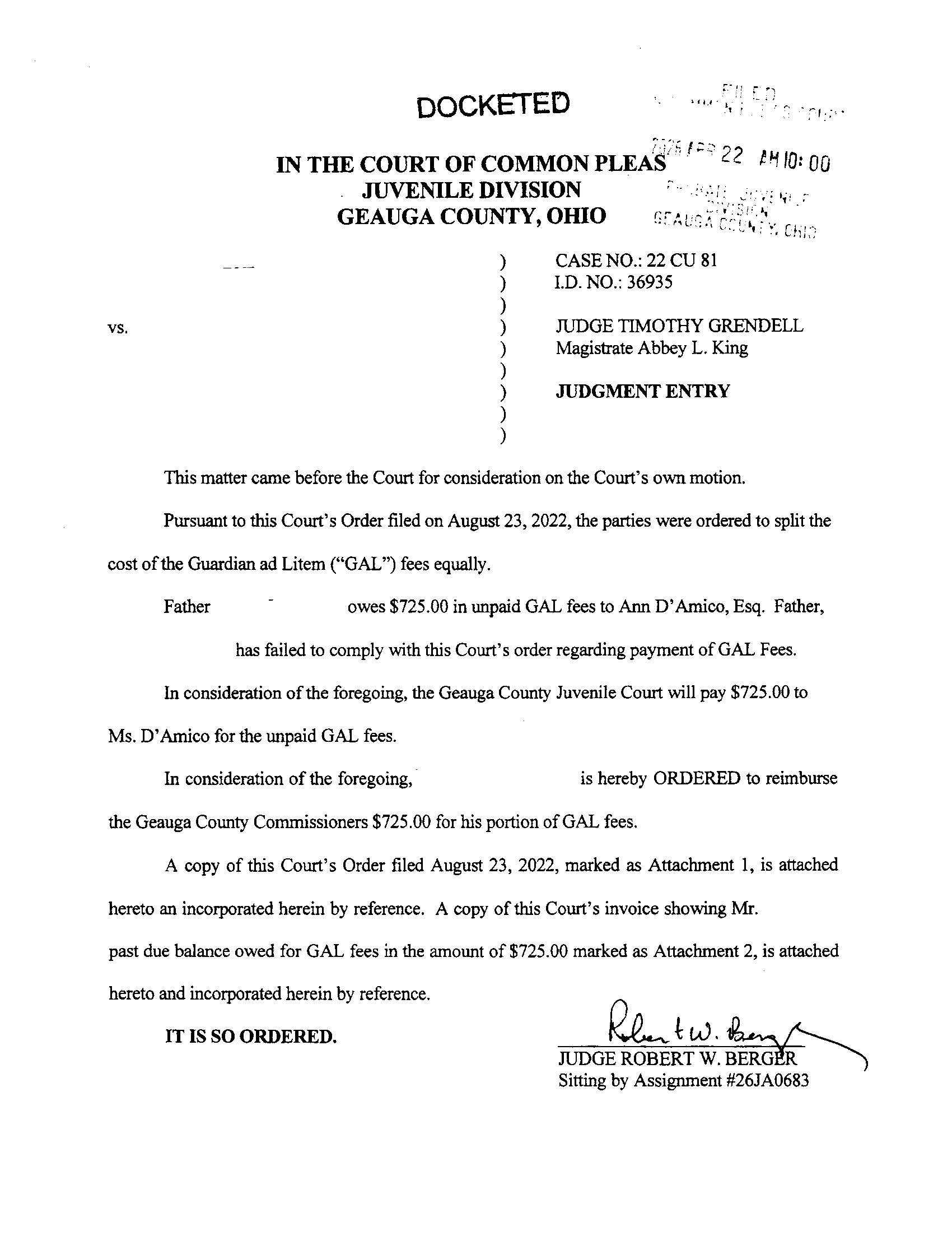 Judgment Entry